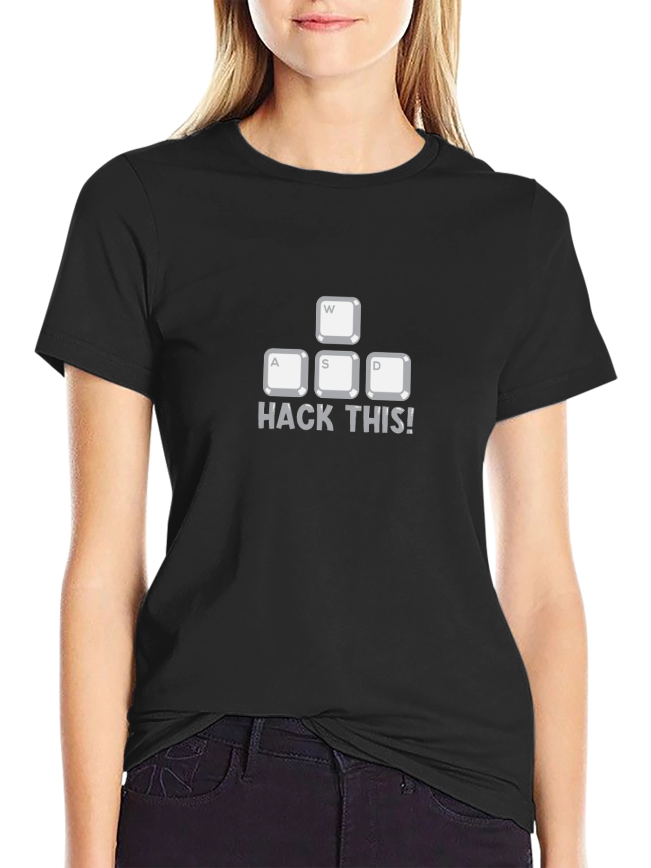 Camiseta Negra: Hack This! Teclas WASD para Programadores