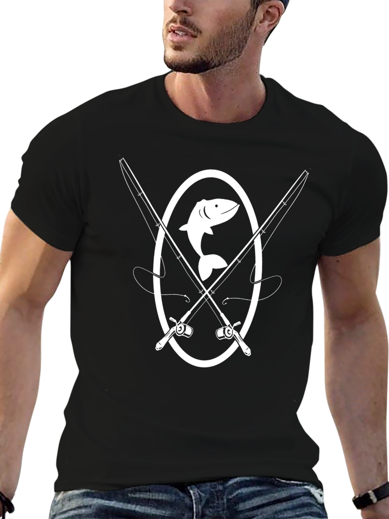 Camiseta Negra con Diseño de Pesca