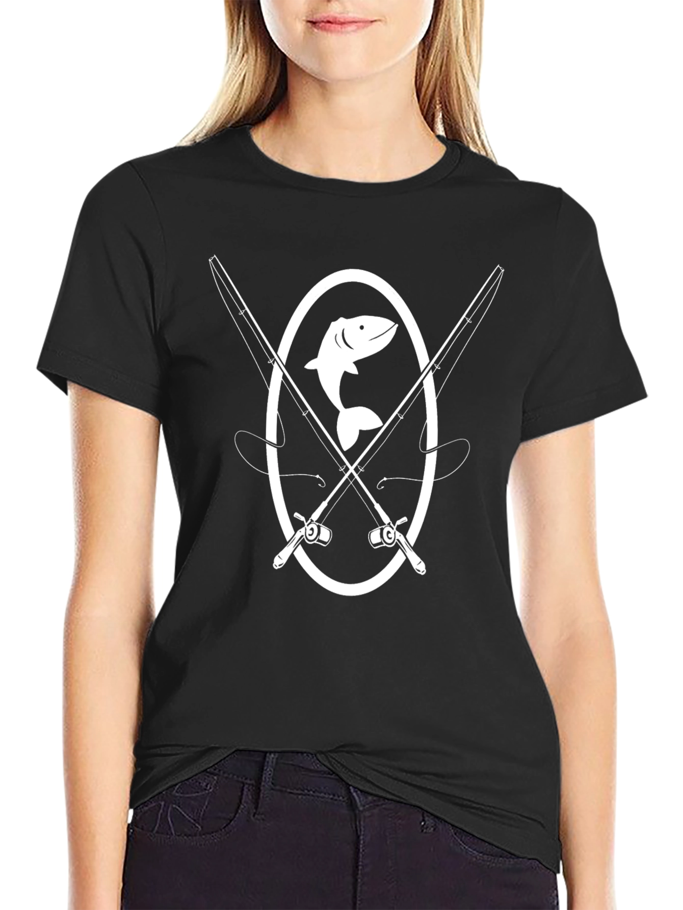 Camiseta Negra con Diseño de Pesca