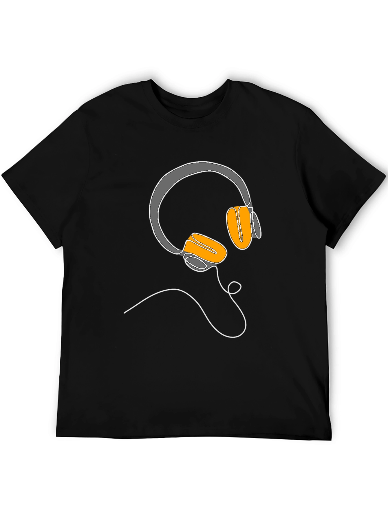 Camiseta Negra con Diseño de Auriculares Lineales