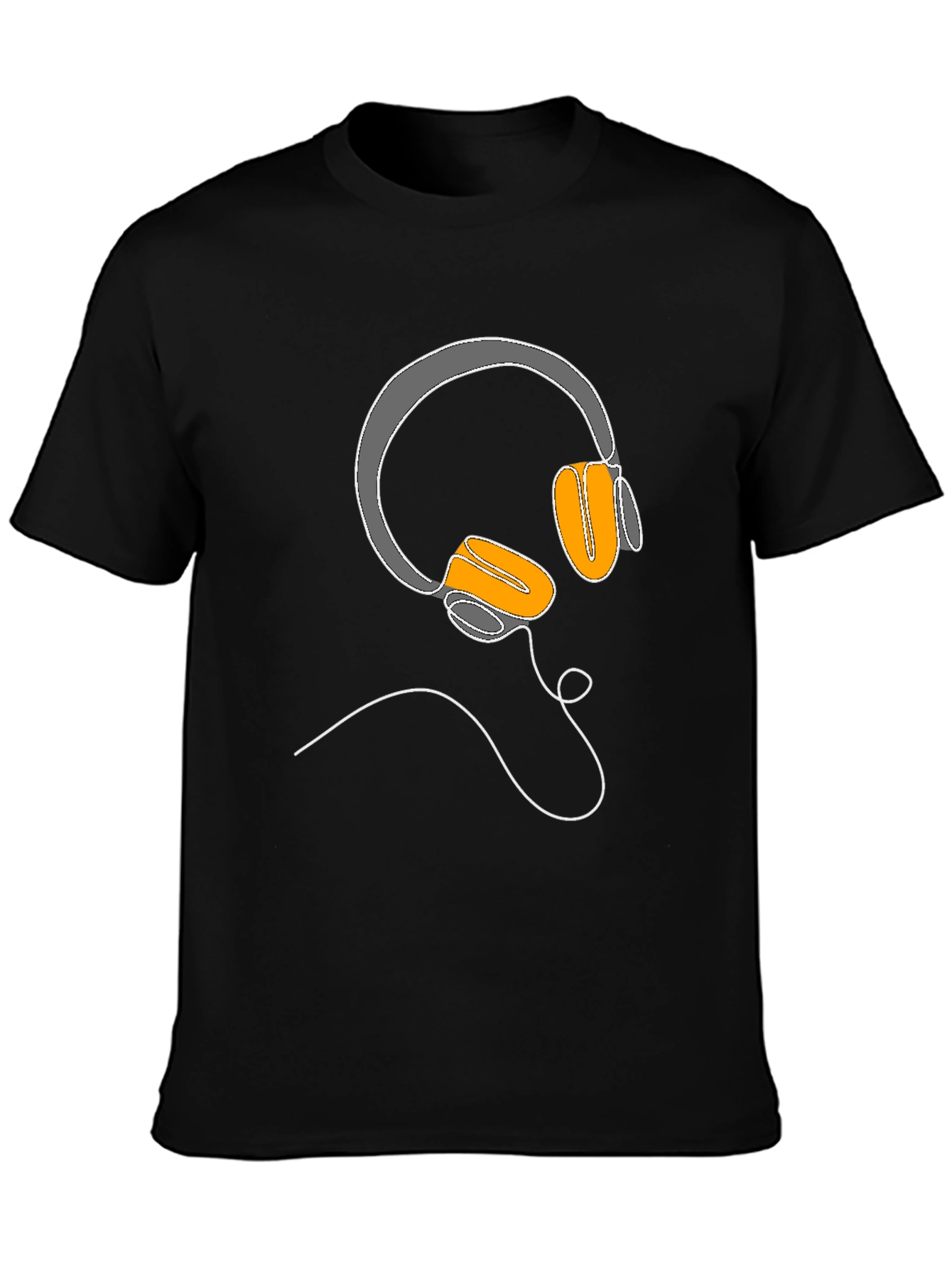 Camiseta Negra con Diseño de Auriculares Lineales