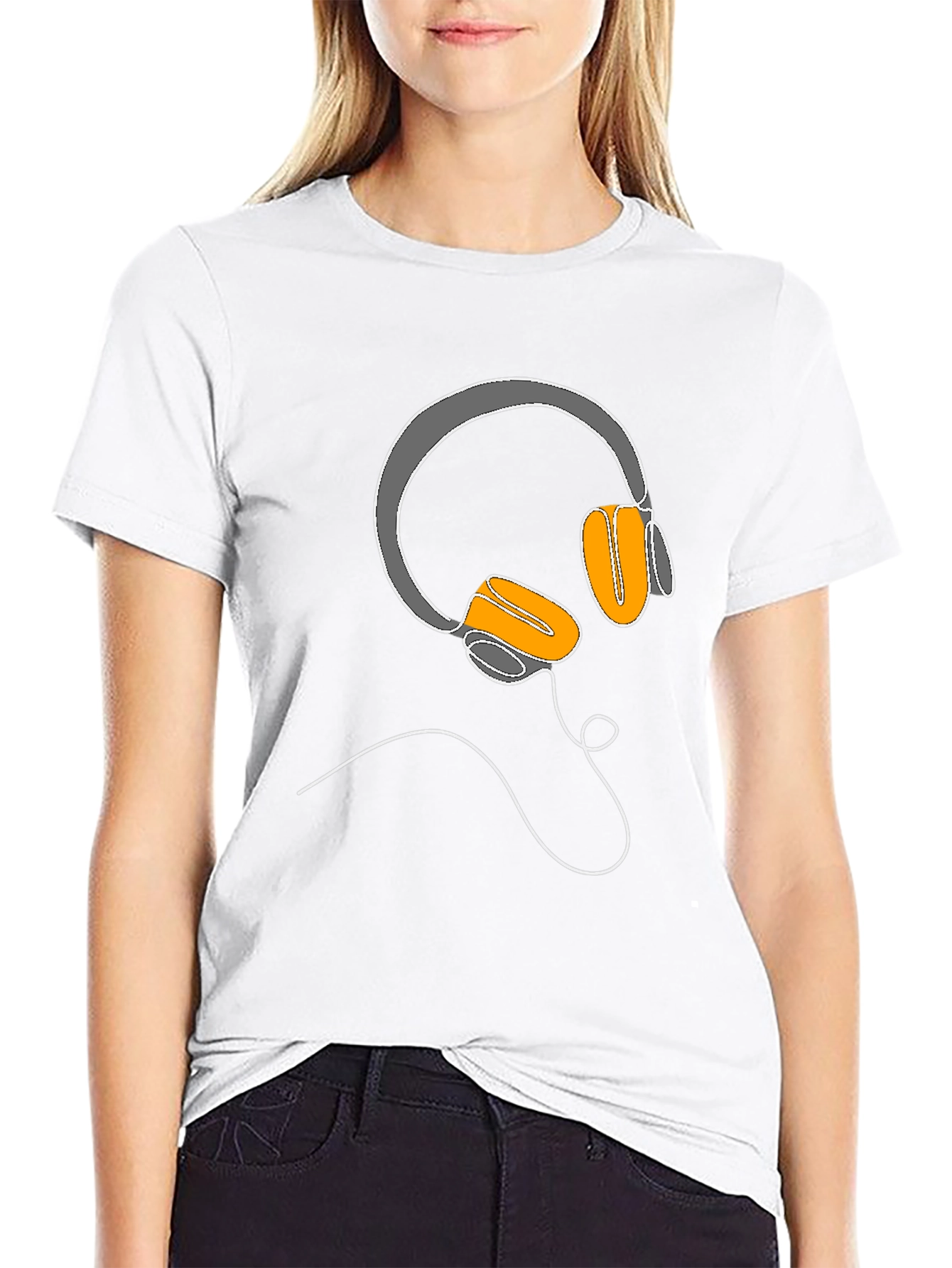 Camiseta Negra con Diseño de Auriculares Lineales