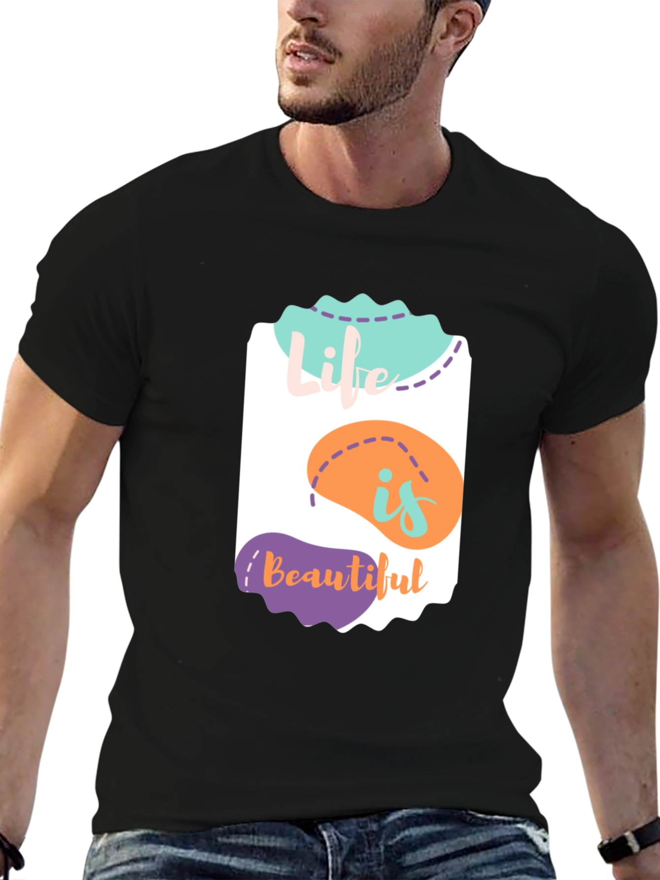 Camiseta Negra La Vida es Bella - Diseño Único