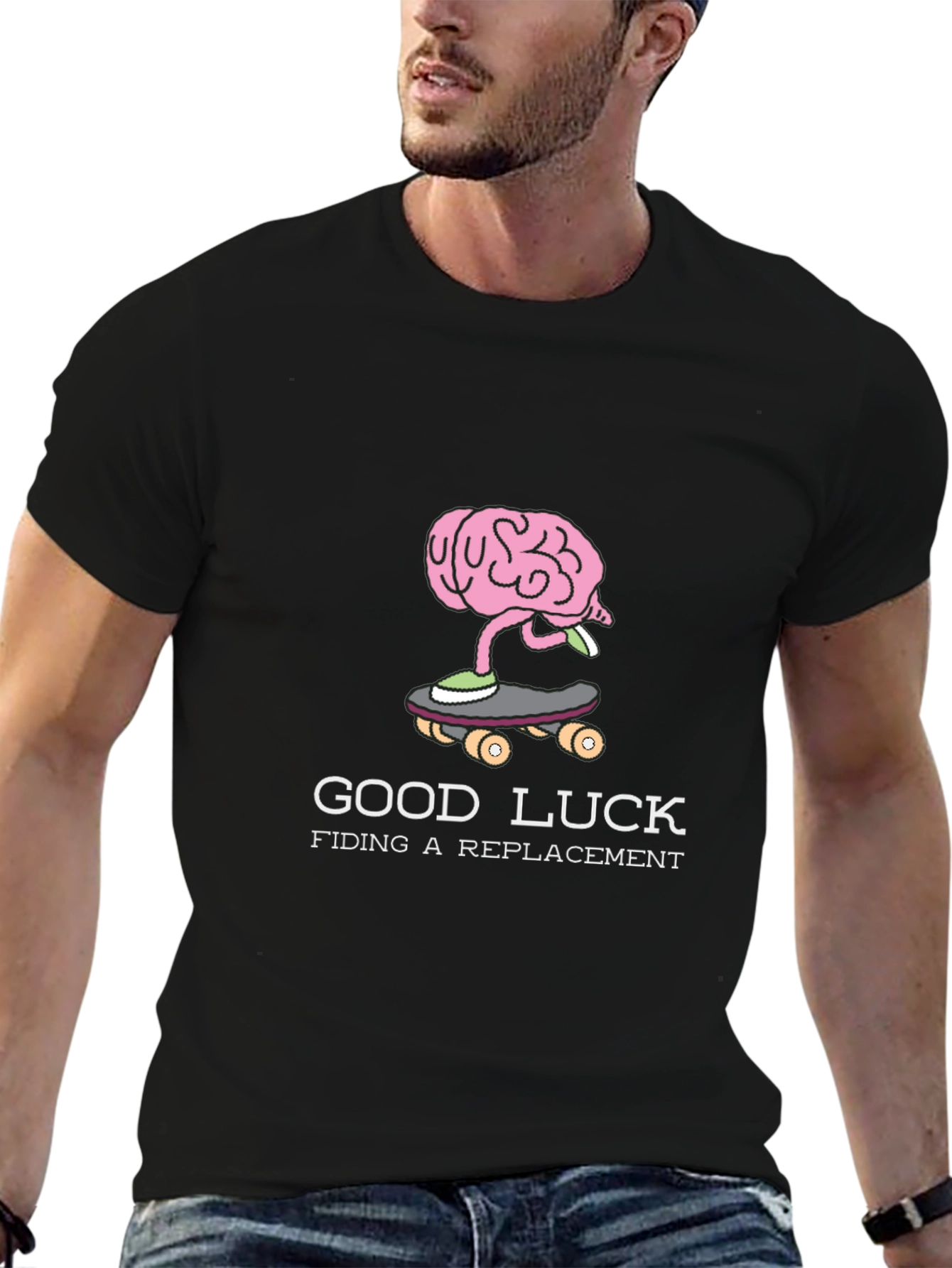 Camiseta Negra con Diseño de Cerebro en Skate