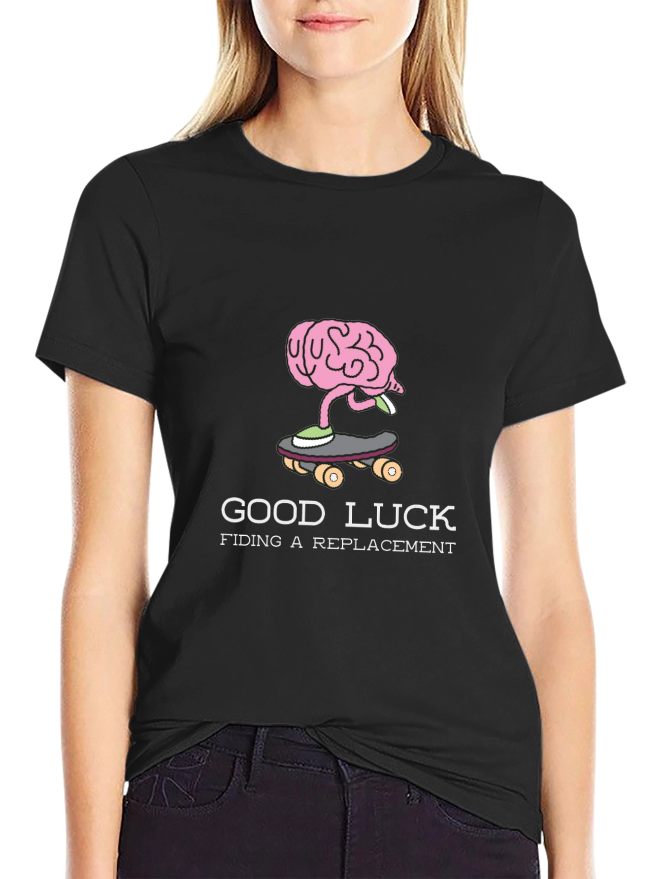 Camiseta Negra con Diseño de Cerebro en Skate