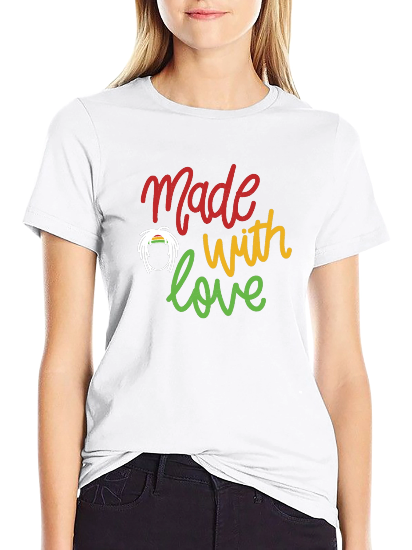 Camiseta Negra Made with love Estilo Rastafari