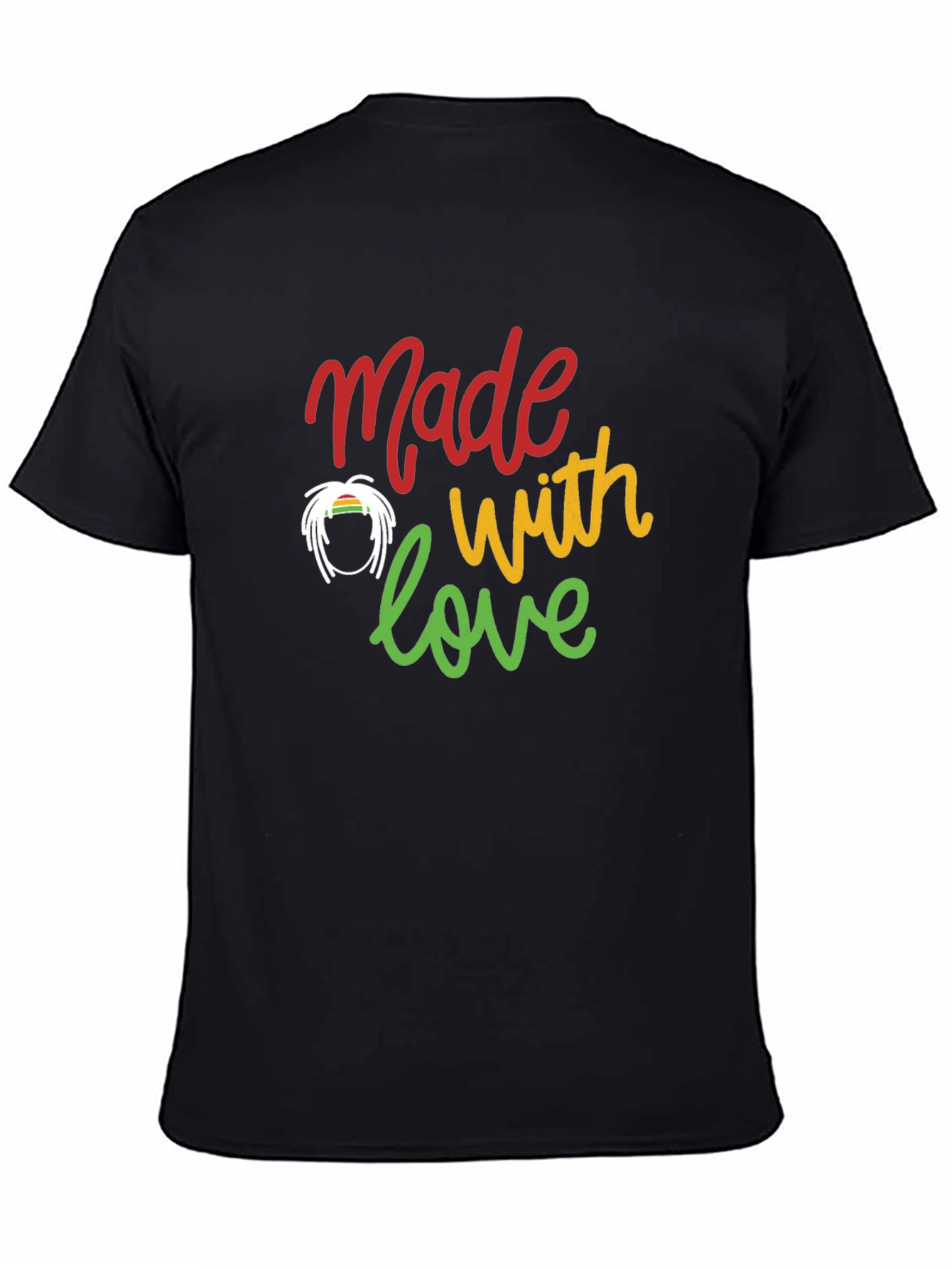 Camiseta Negra Made with love Estilo Rastafari