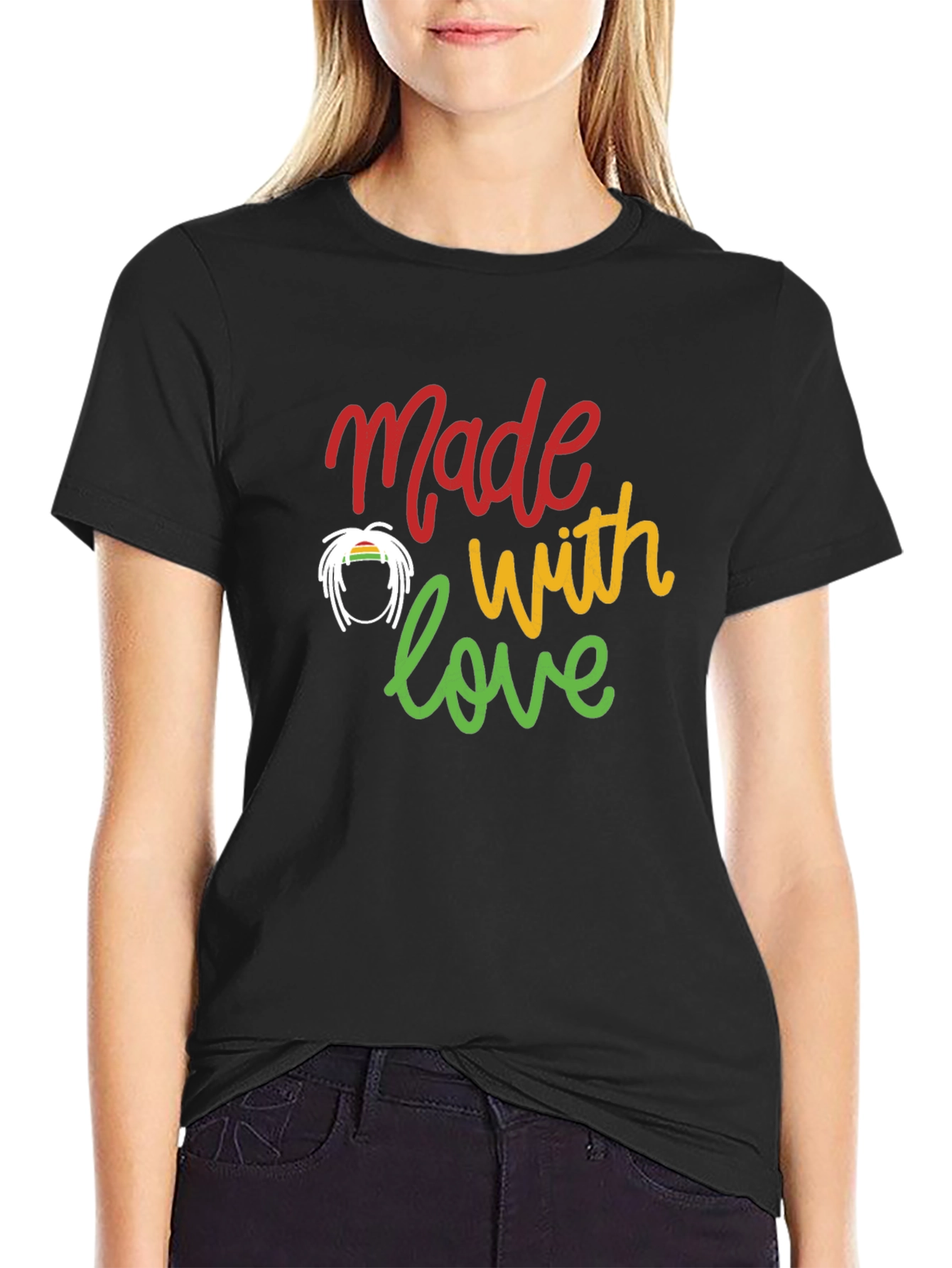 Camiseta Negra Made with love Estilo Rastafari