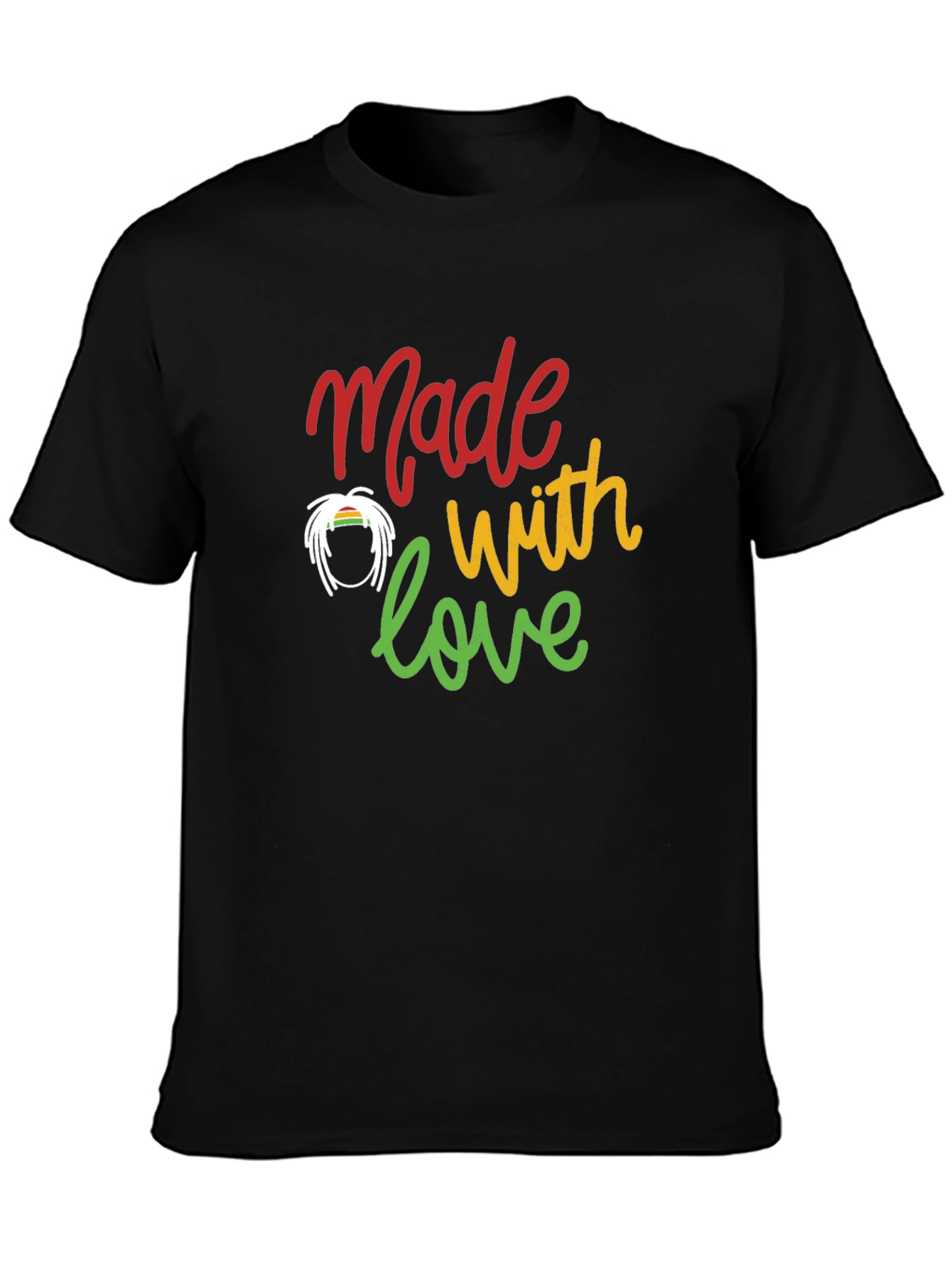 Camiseta Negra Made with love Estilo Rastafari