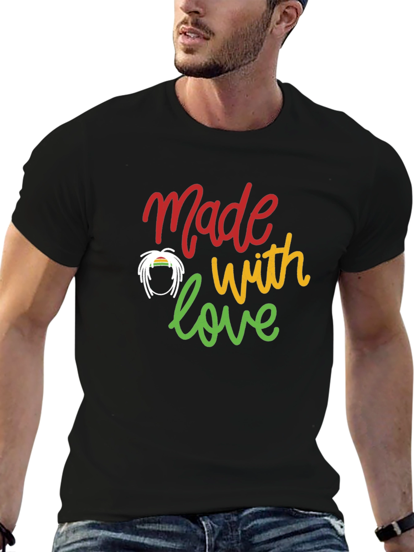 Camiseta Negra Made with love Estilo Rastafari