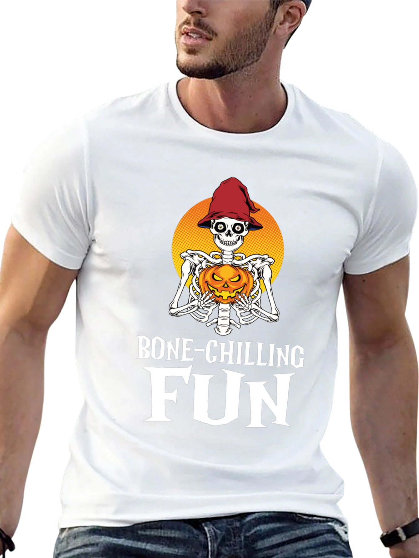 Camiseta Halloween Esqueleto con Calabaza