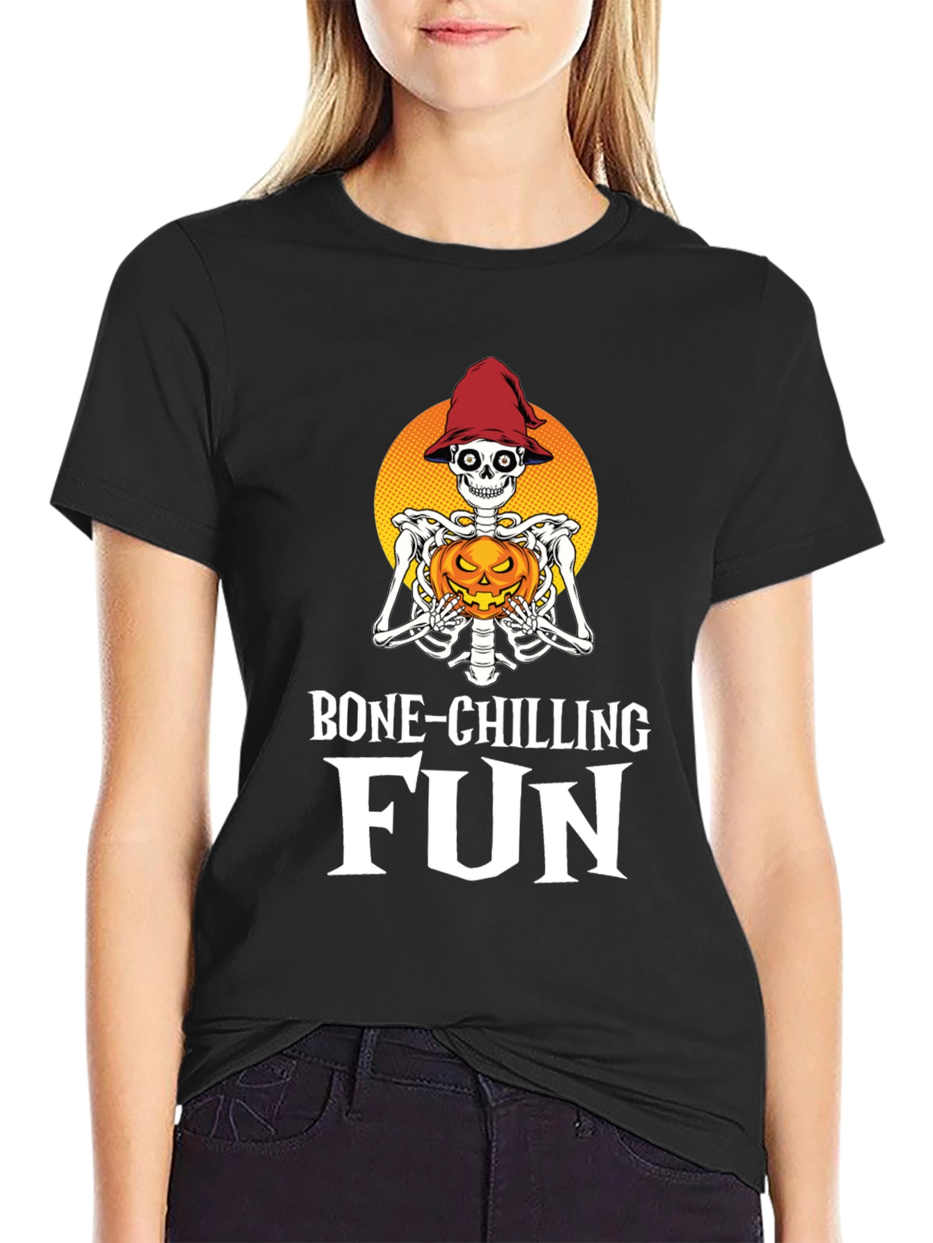 Camiseta Halloween Esqueleto con Calabaza