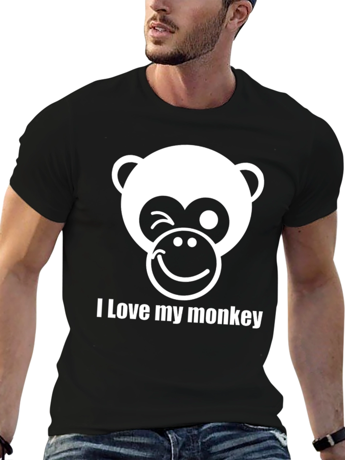 Camiseta Negra Hombre - Diseño Mono Sonriente