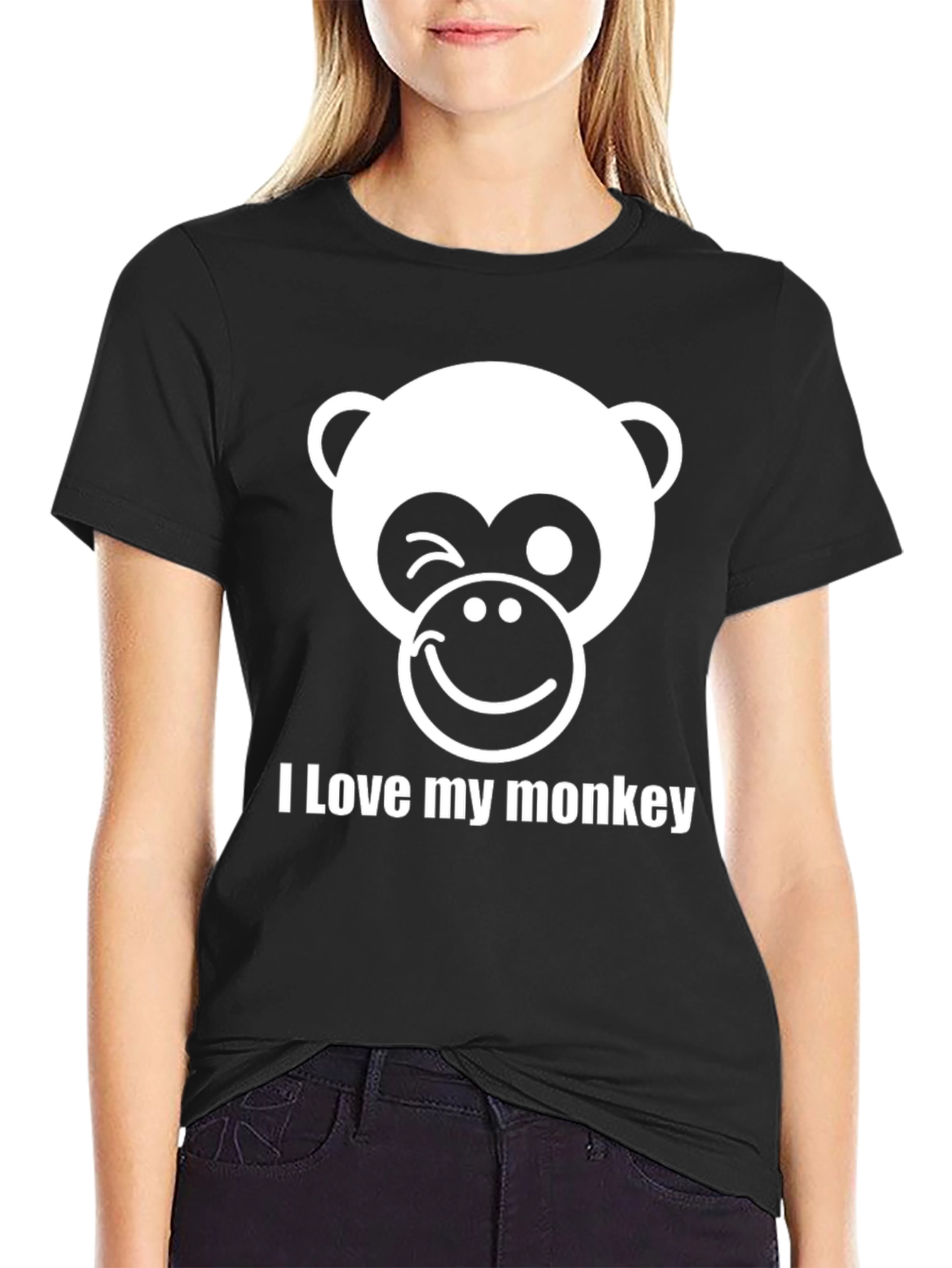 Camiseta Negra Hombre - Diseño Mono Sonriente