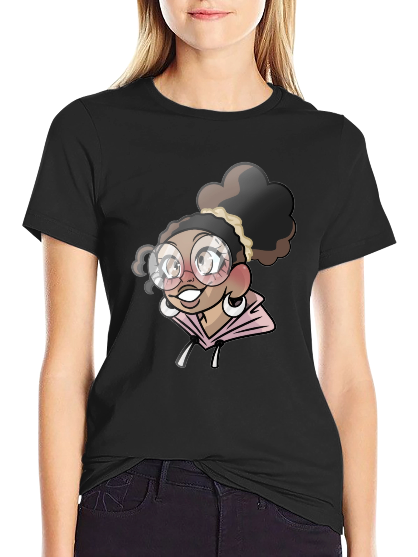 Camiseta Negra con Diseño de Chica Anime