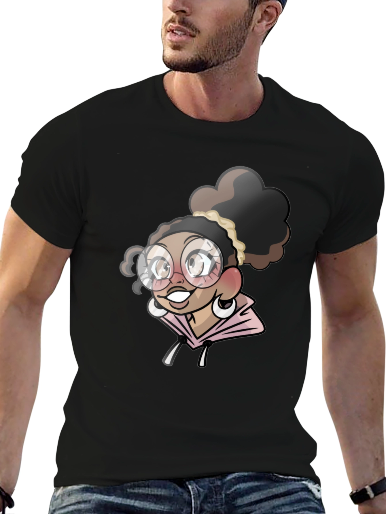 Camiseta Negra con Diseño de Chica Anime
