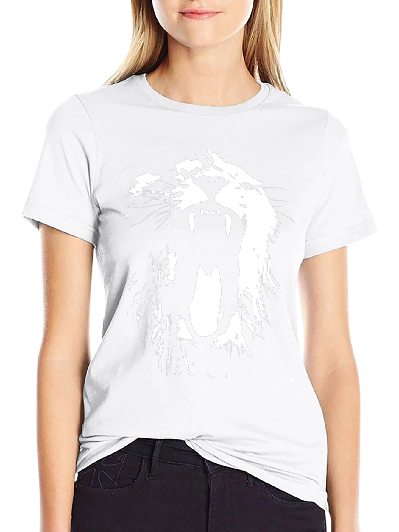 Camiseta Negra con Diseño de León Blanco