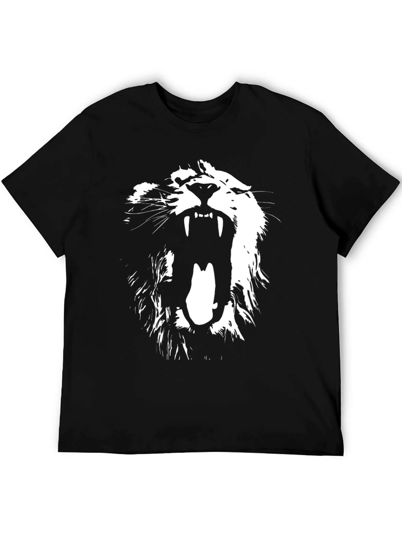 Camiseta Negra con Diseño de León Blanco
