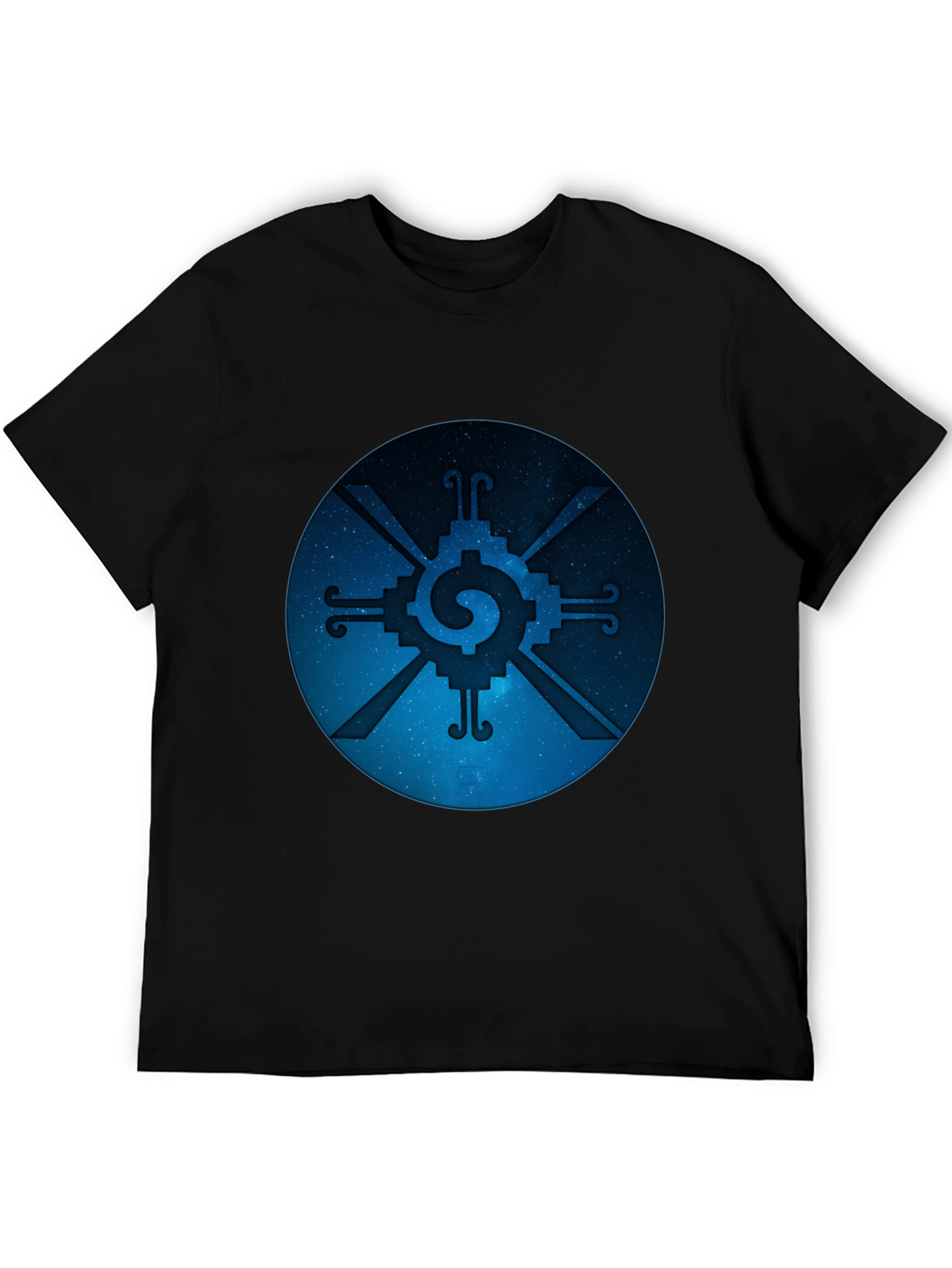 Camiseta Negra con Diseño Circular Azteca