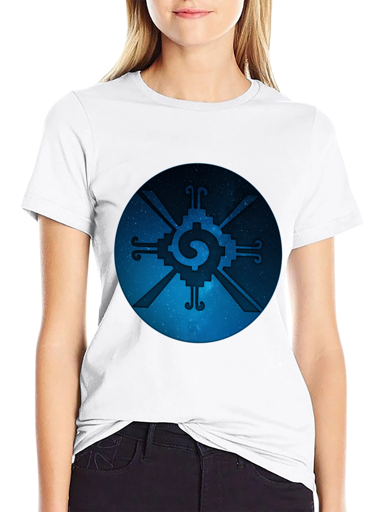 Camiseta Negra con Diseño Circular Azteca