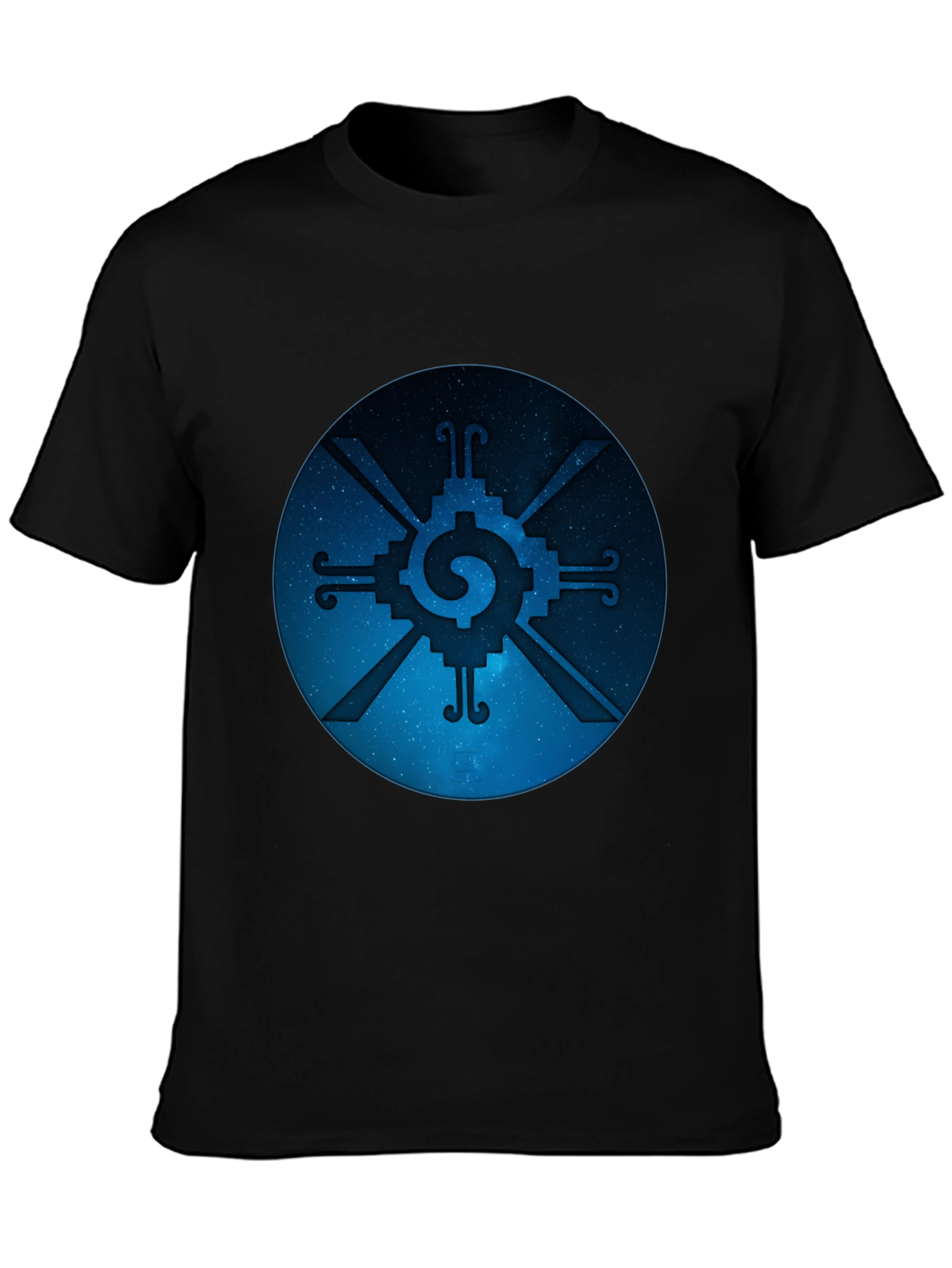 Camiseta Negra con Diseño Circular Azteca