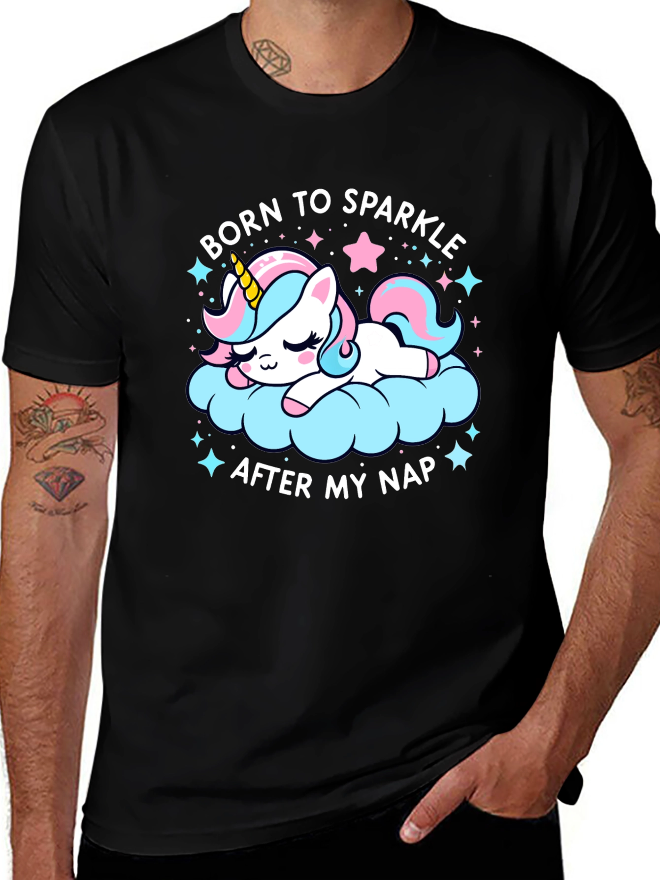 Camiseta Negra Unicornio Brillante