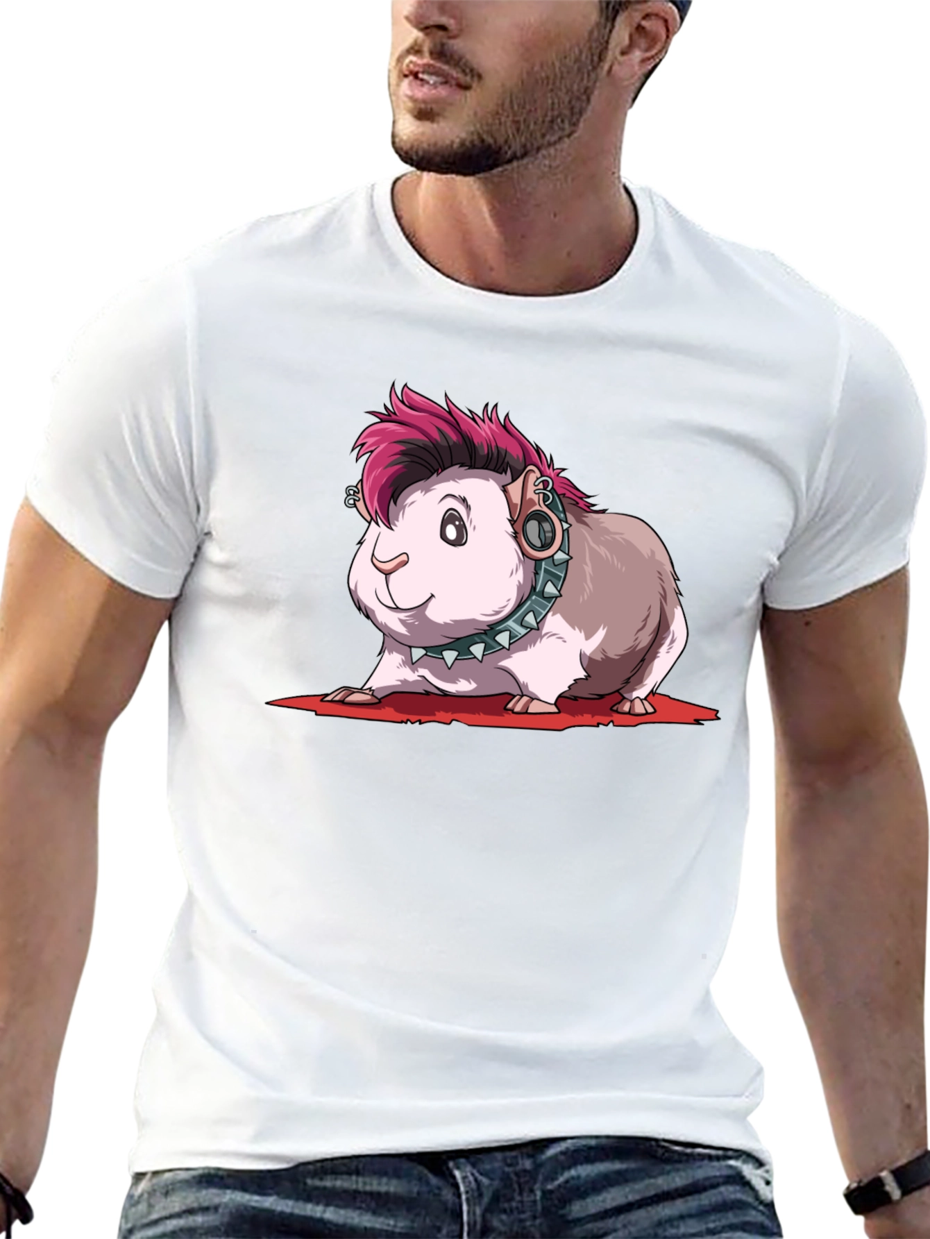 Camiseta Negra con Diseño de Cobaya Punk