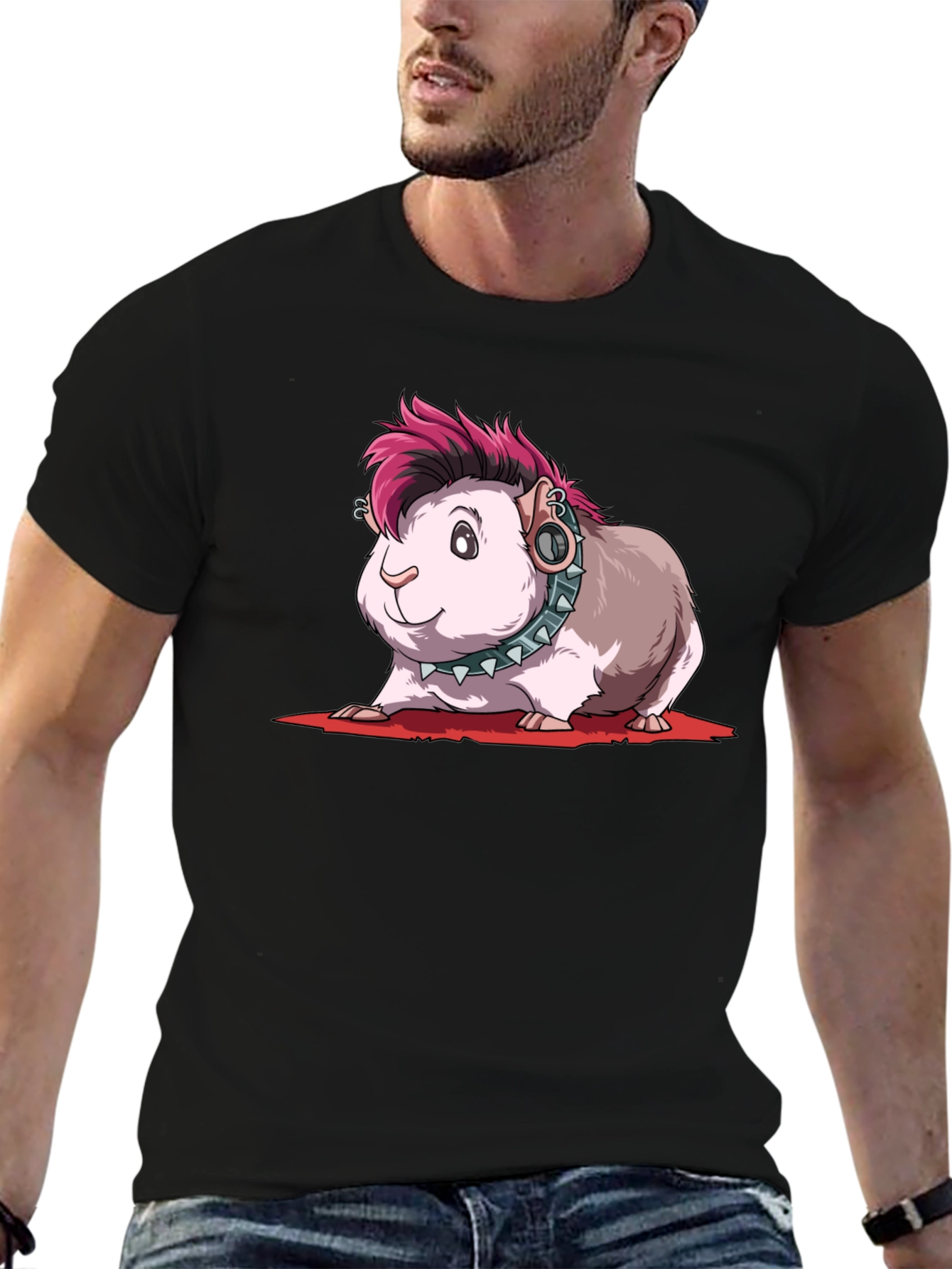 Camiseta Negra con Diseño de Cobaya Punk