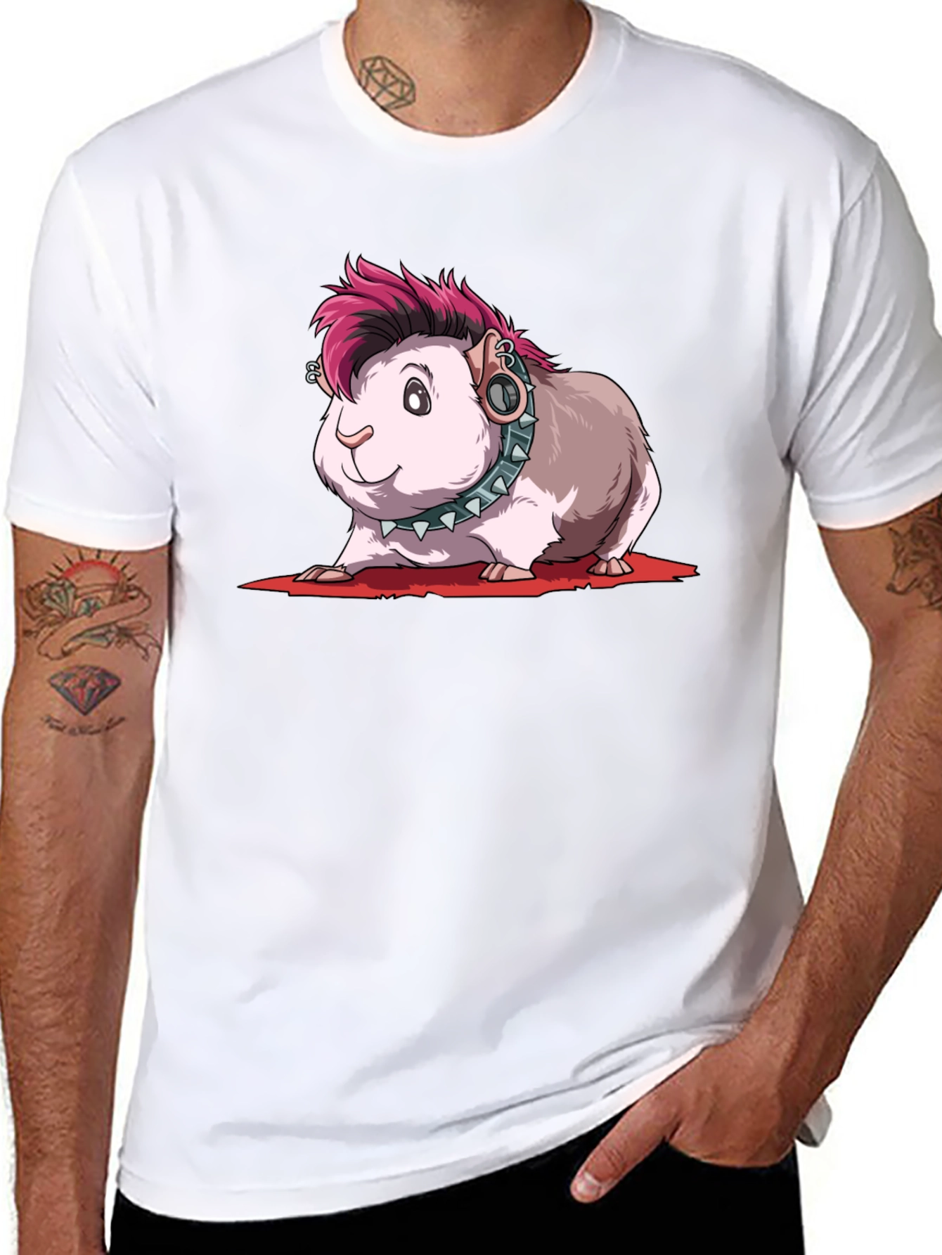 Camiseta Negra con Diseño de Cobaya Punk