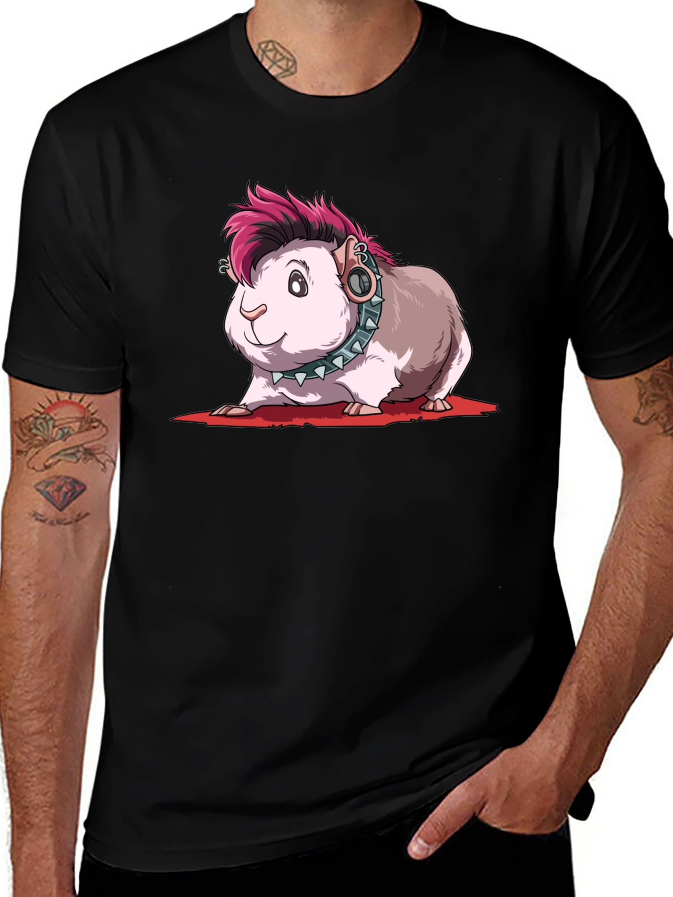 Camiseta Negra con Diseño de Cobaya Punk