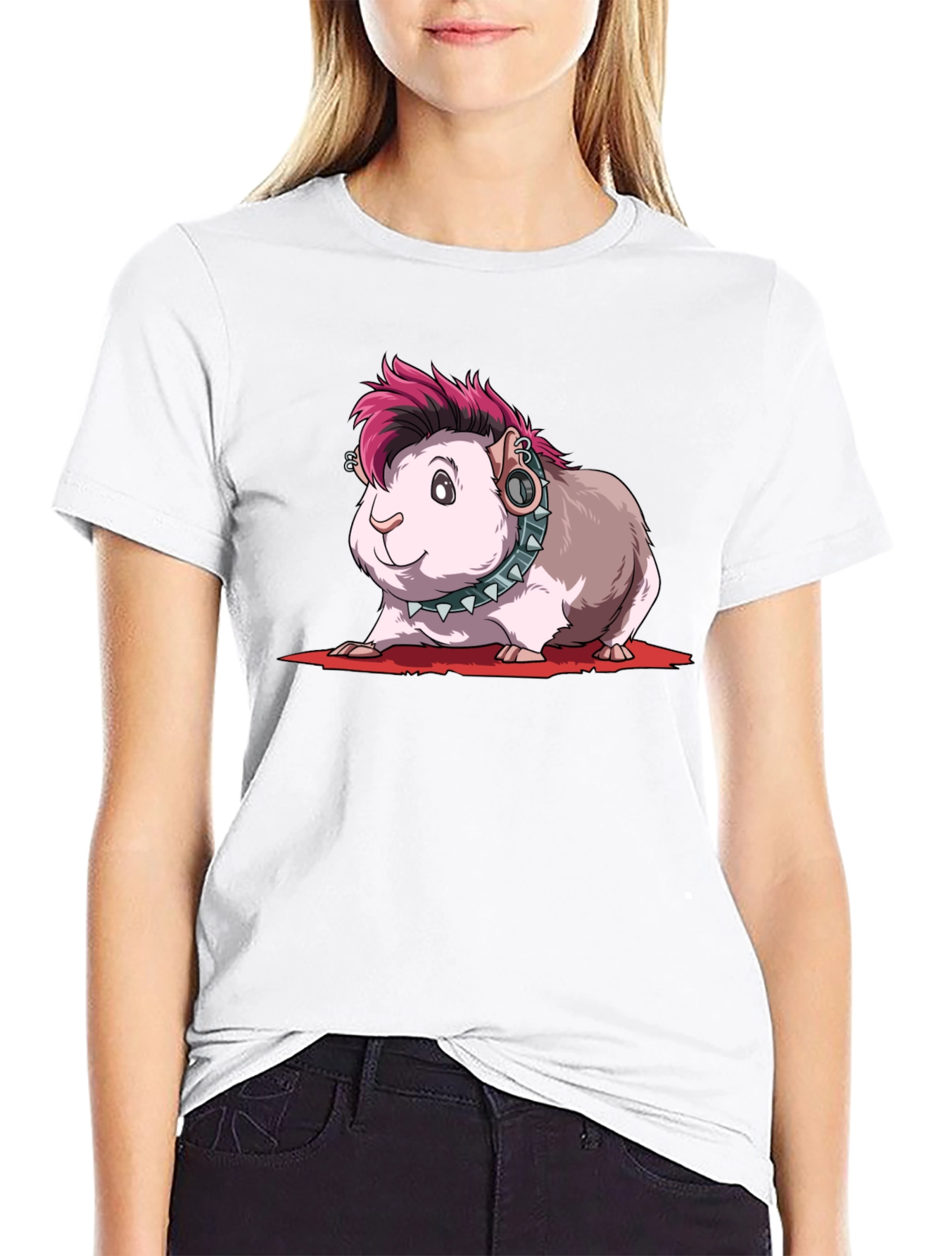 Camiseta Negra con Diseño de Cobaya Punk