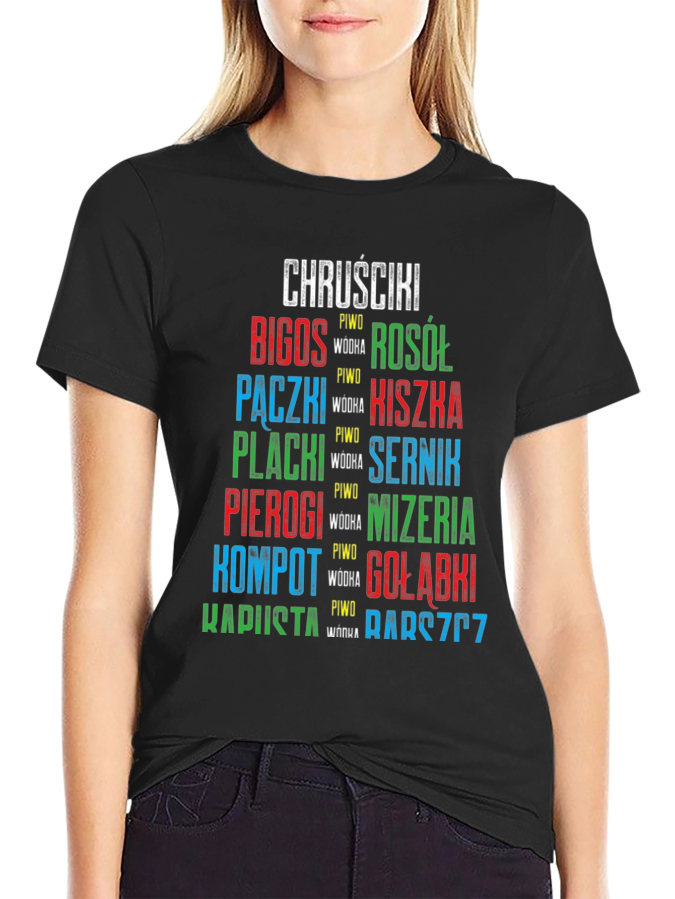 Camiseta Negra con Diseño de Comida Polaca