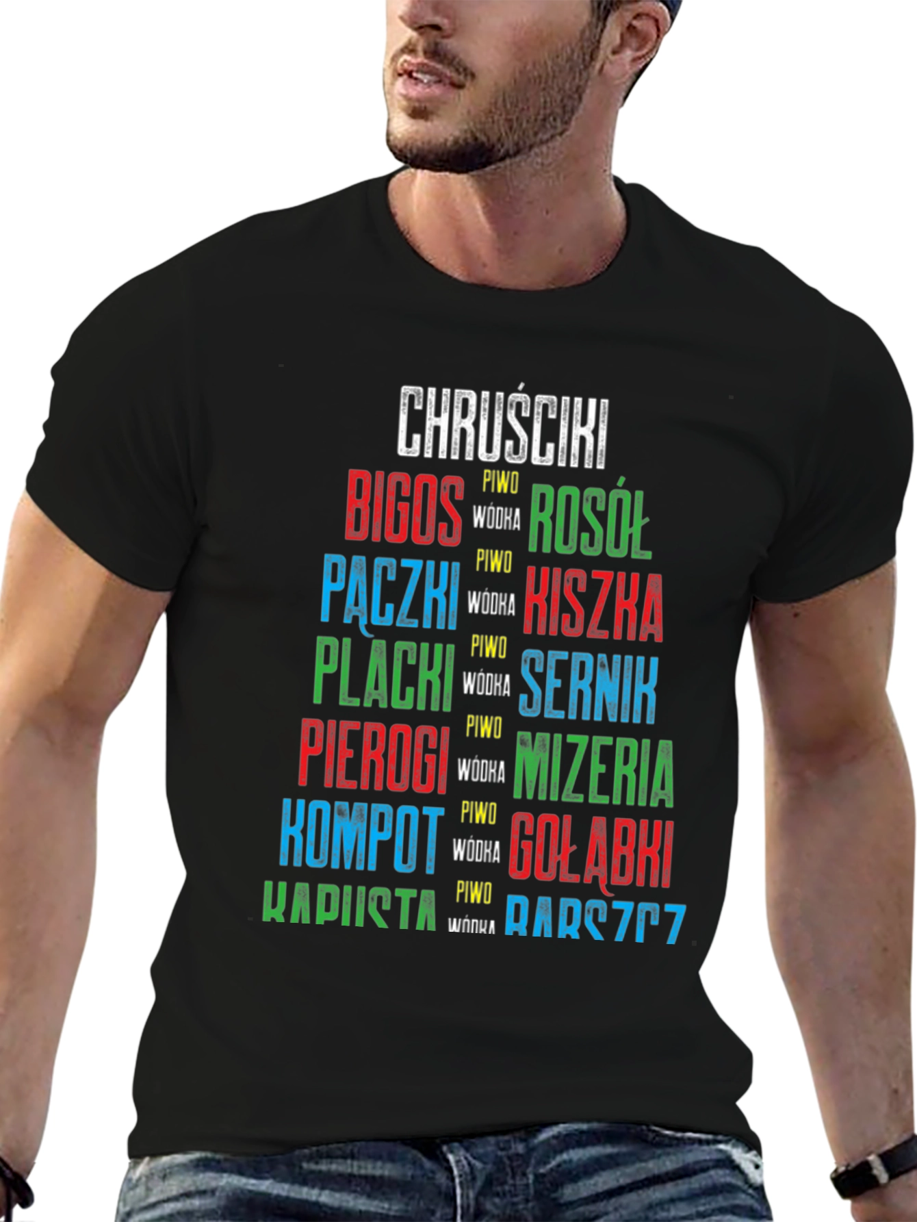 Camiseta Negra con Diseño de Comida Polaca