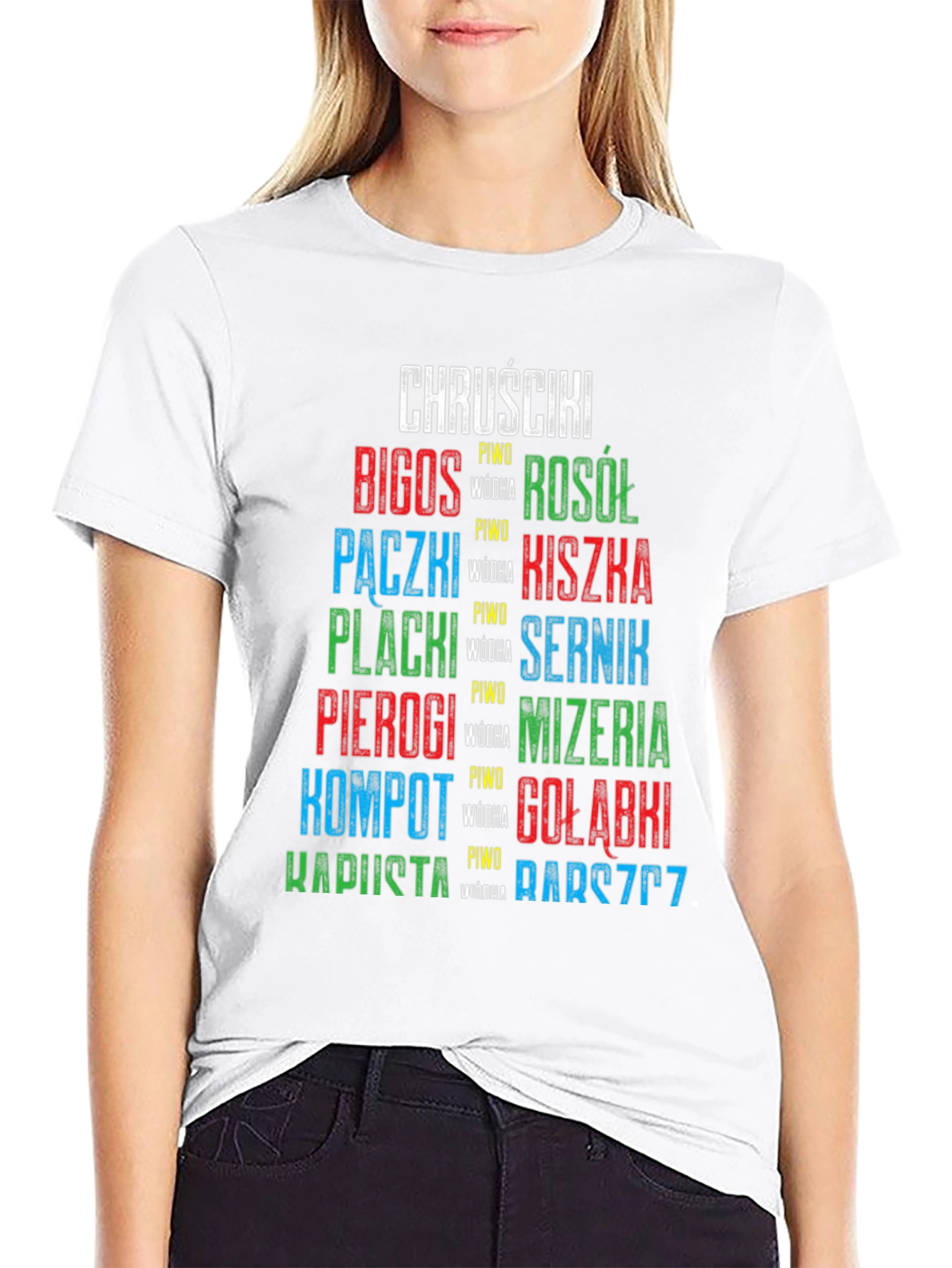 Camiseta Negra con Diseño de Comida Polaca