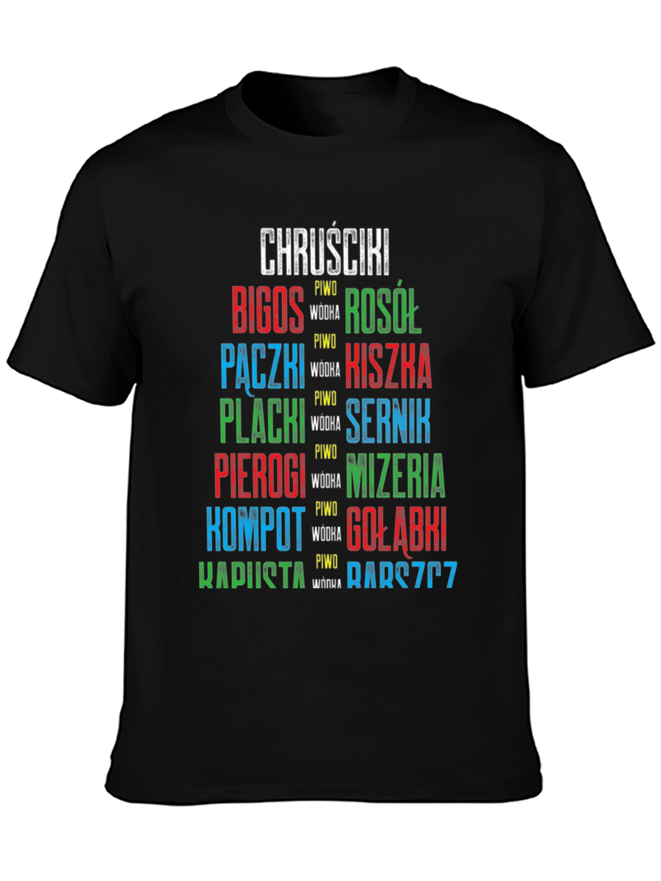 Camiseta Negra con Diseño de Comida Polaca