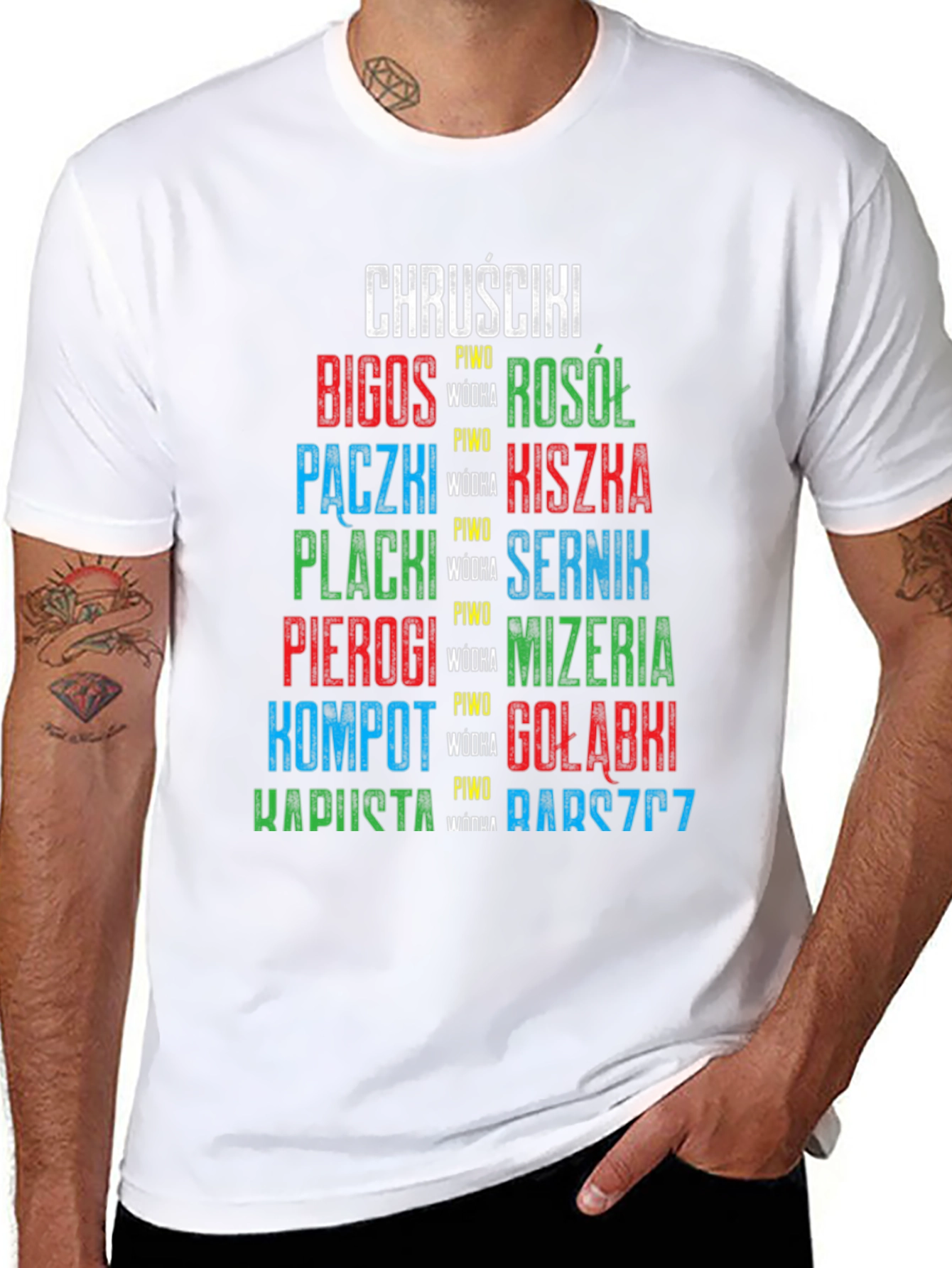 Camiseta Negra con Diseño de Comida Polaca