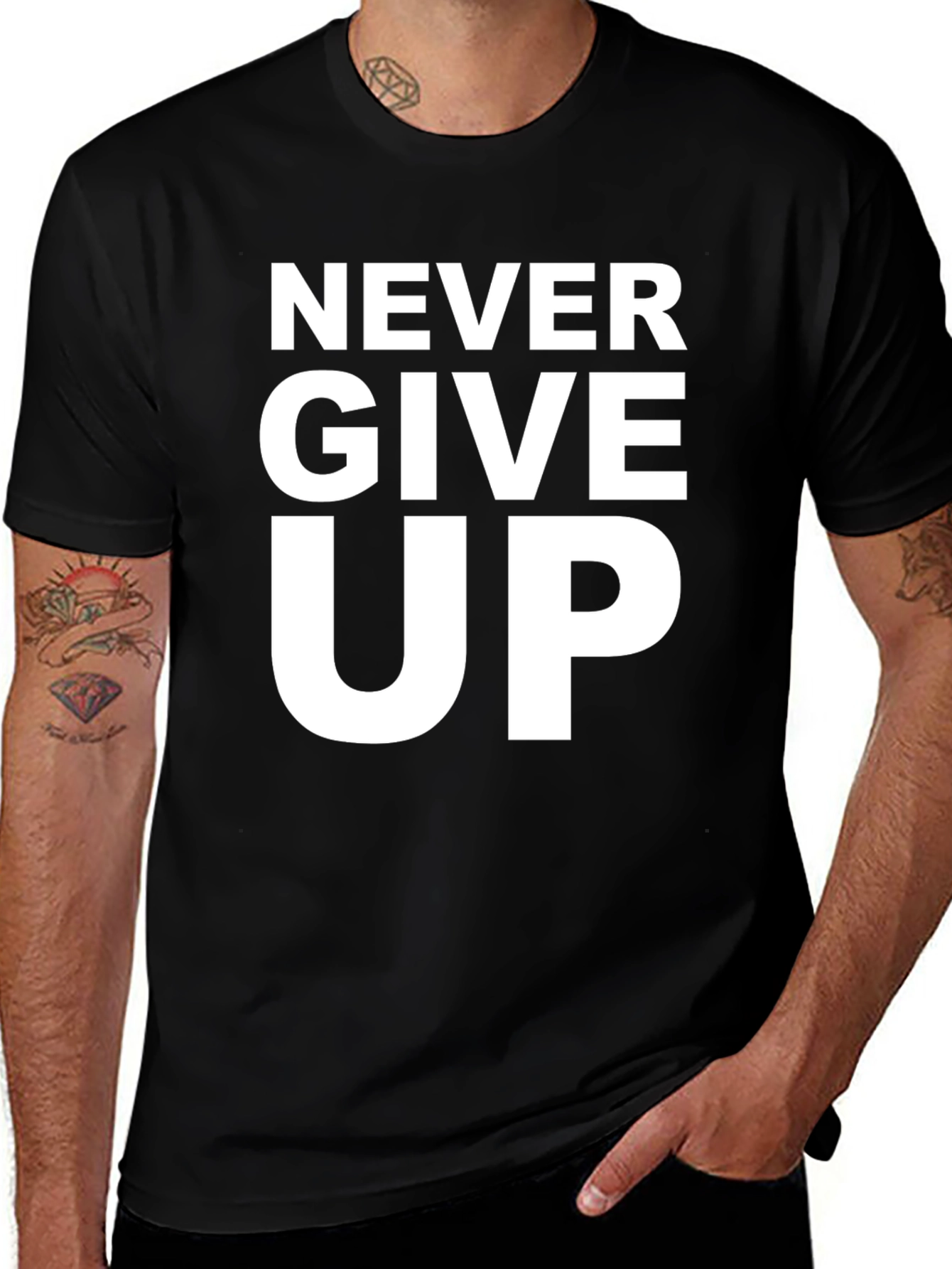 Camiseta Negra Motivacional - Never Give Up