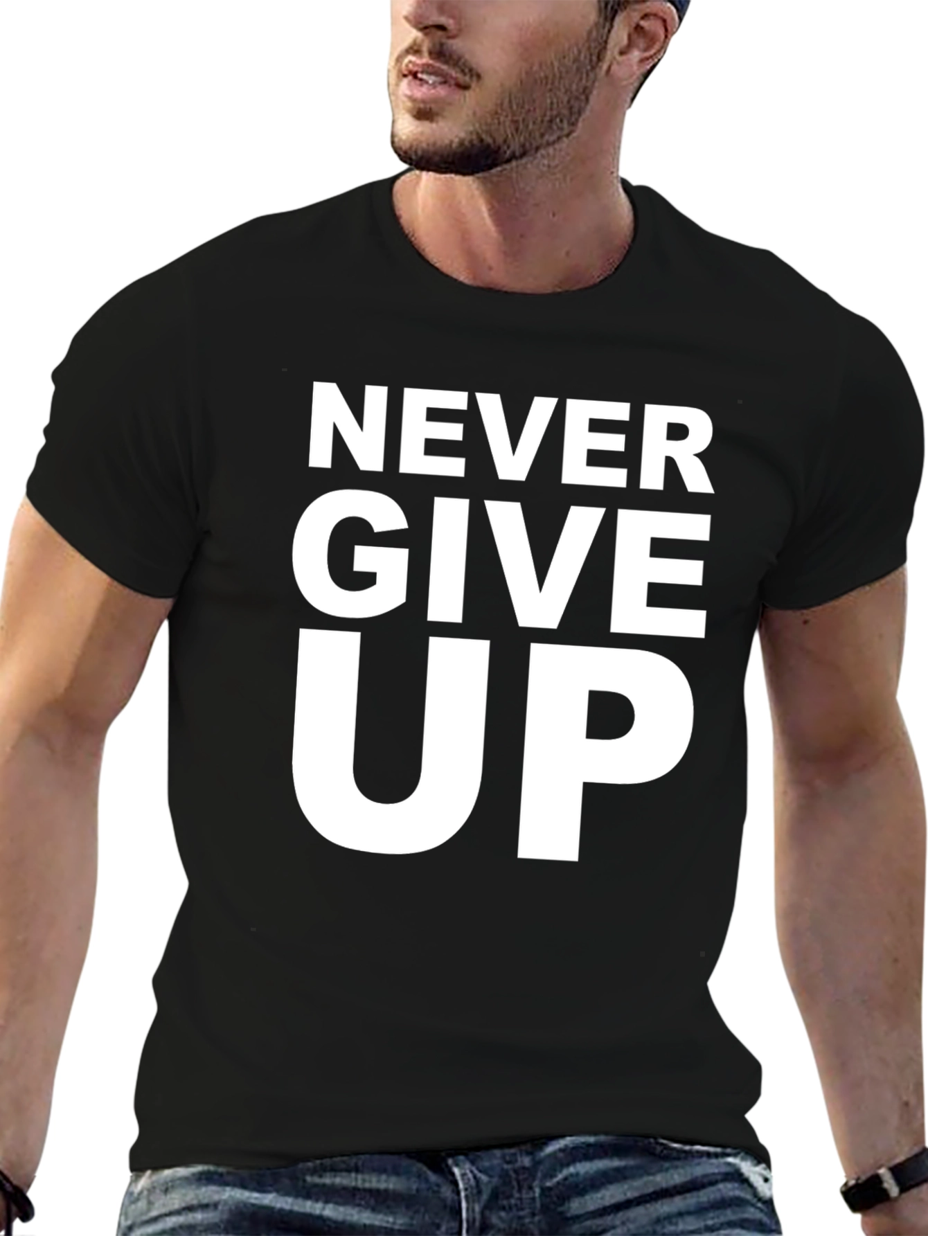 Camiseta Negra Motivacional - Never Give Up