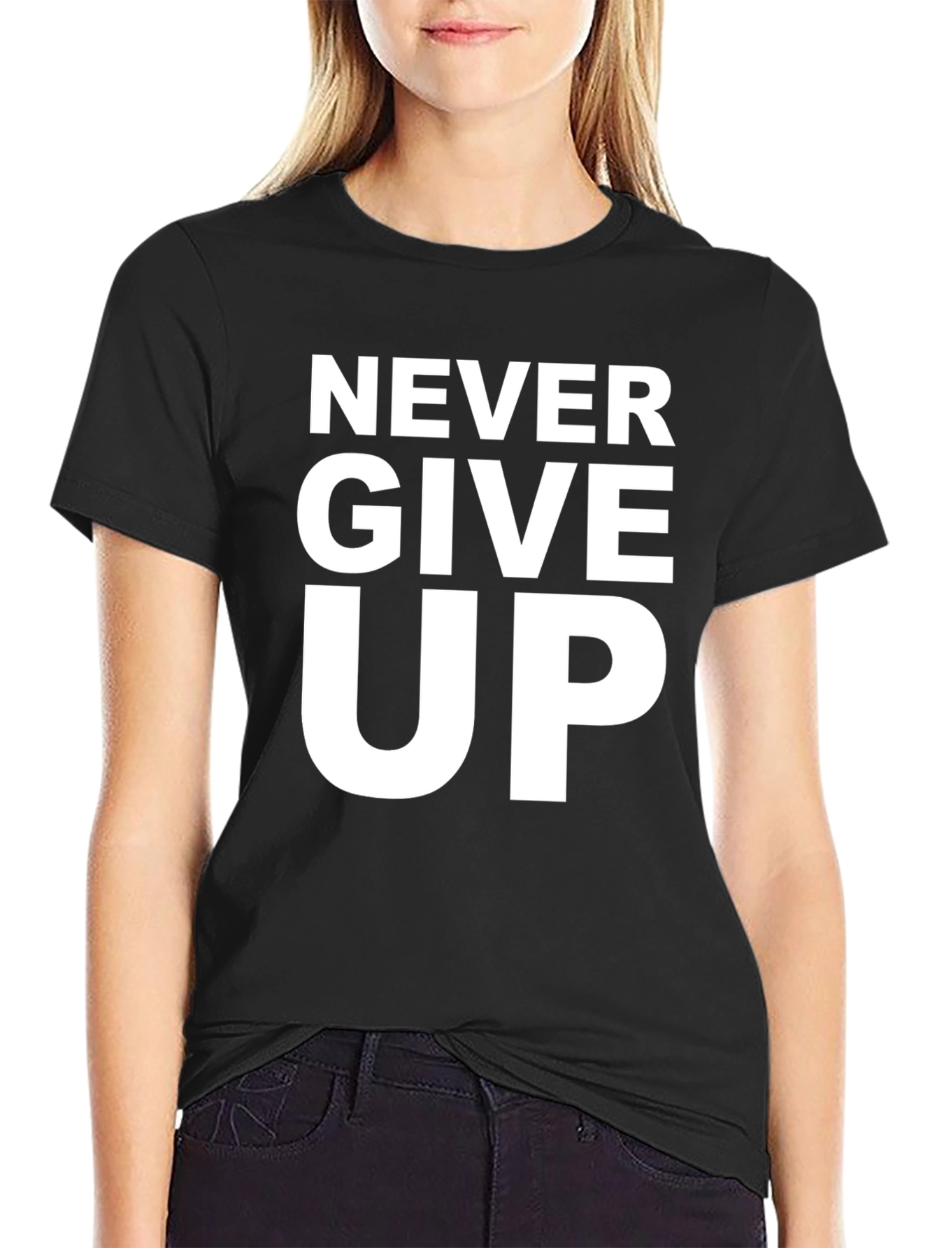 Camiseta Negra Motivacional - Never Give Up