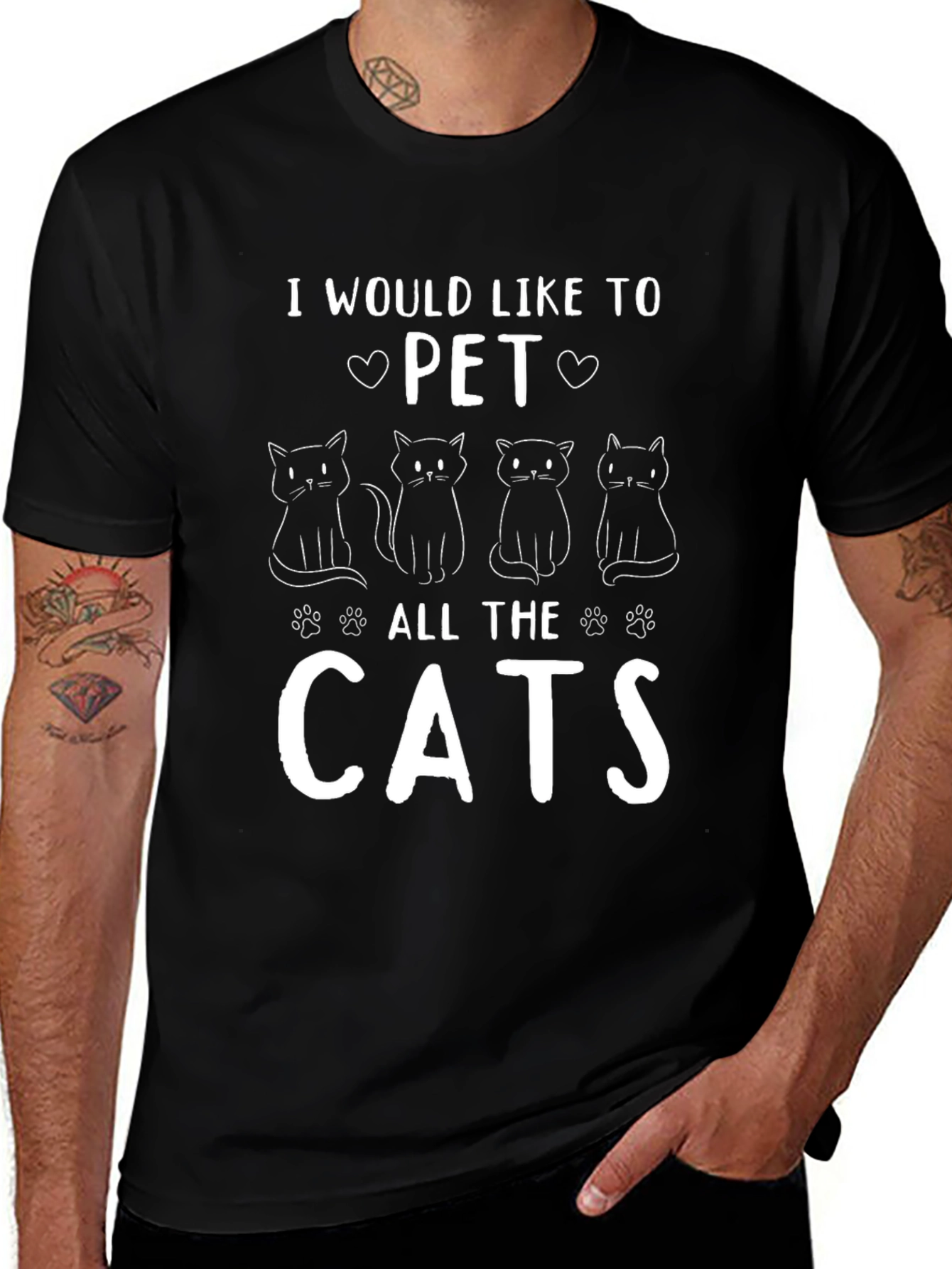 Camiseta Negra: Quiero Acariciar a Todos los Gatos