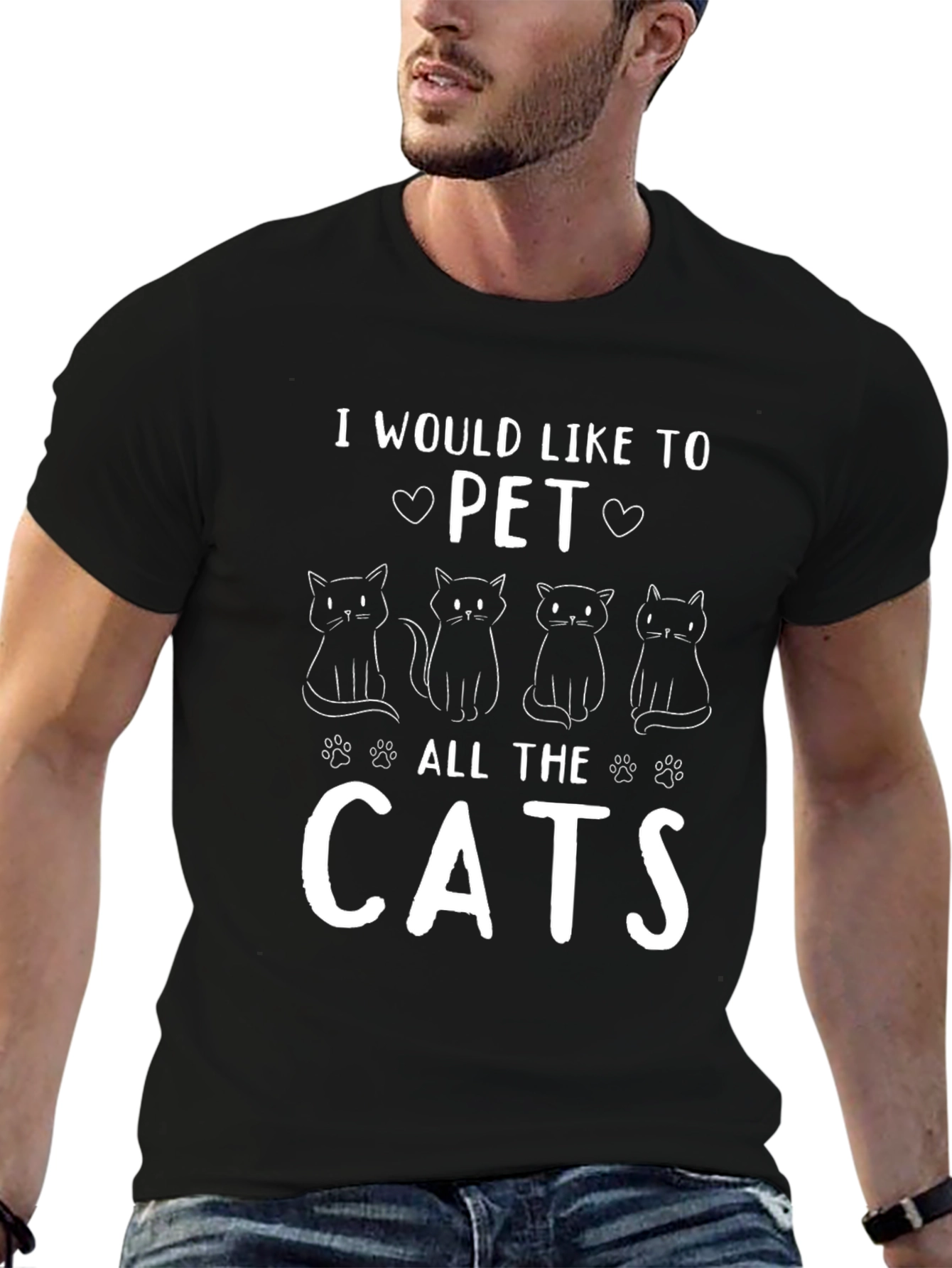 Camiseta Negra: Quiero Acariciar a Todos los Gatos