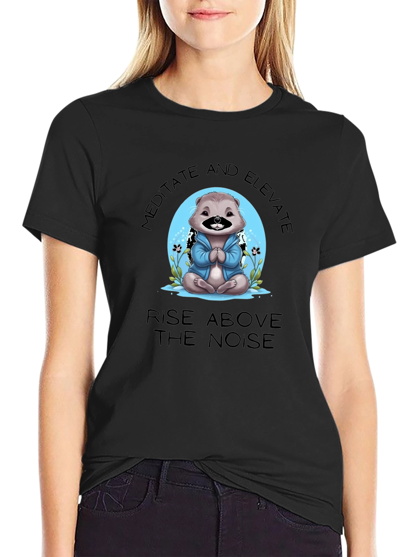Camiseta Negra Meditación Oso Elevación Espiritual