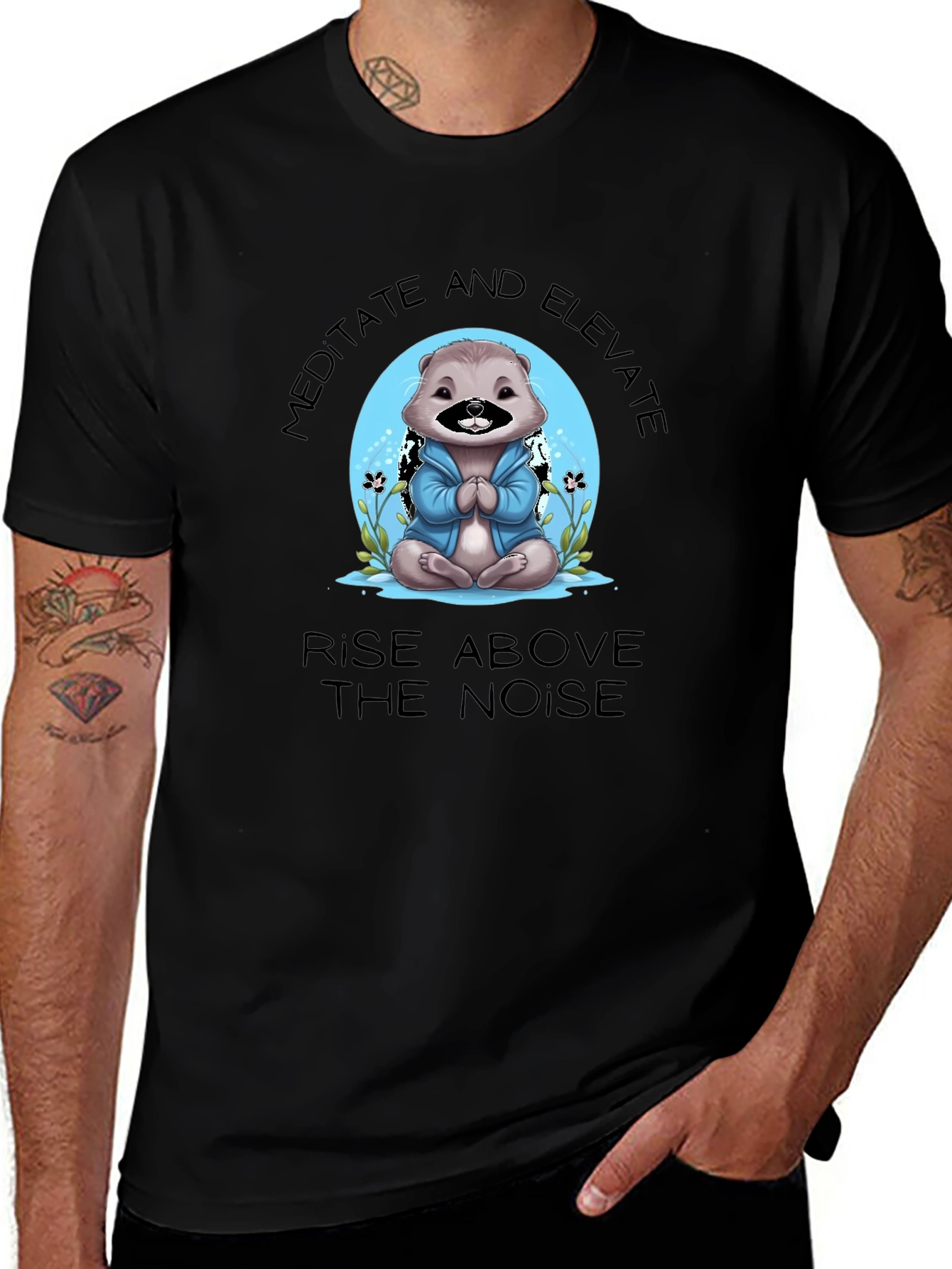 Camiseta Negra Meditación Oso Elevación Espiritual