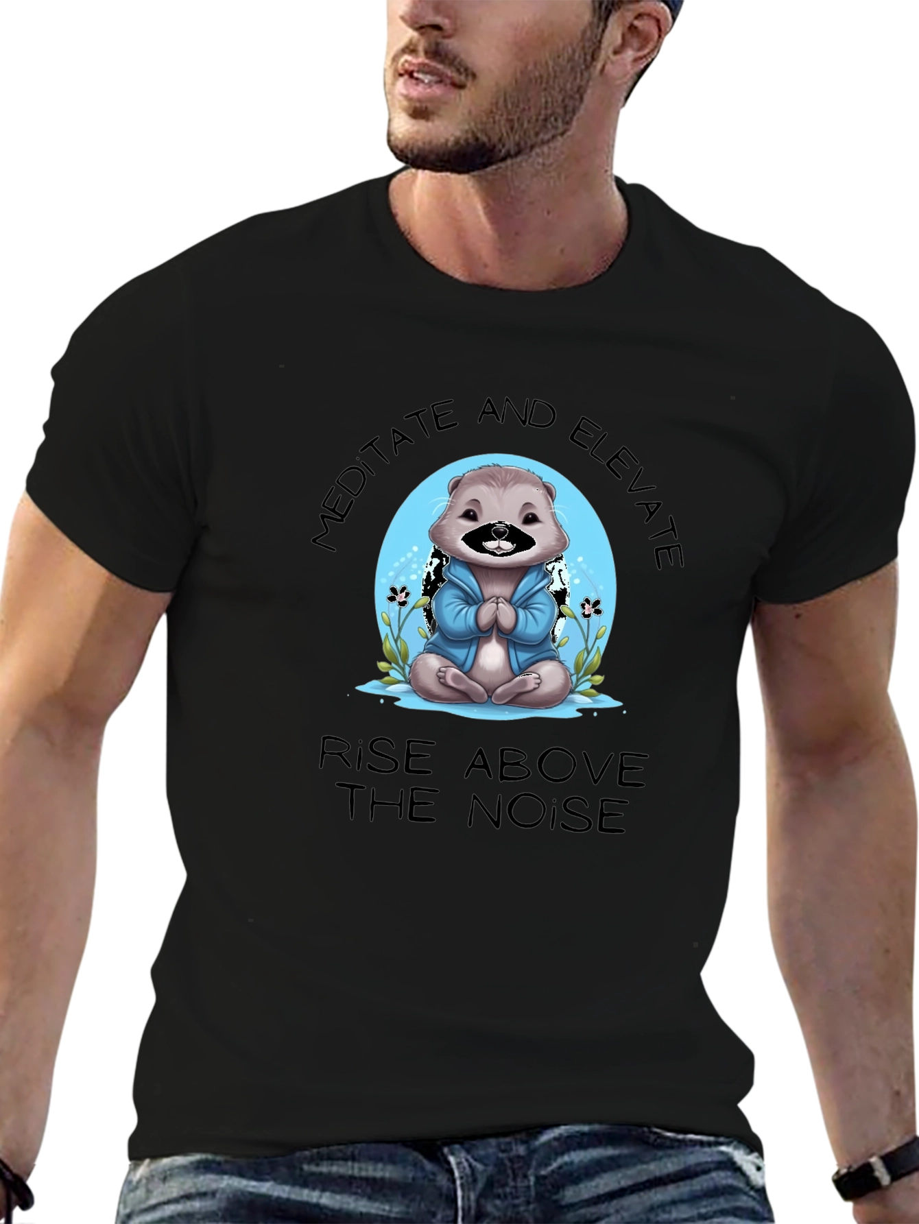 Camiseta Negra Meditación Oso Elevación Espiritual