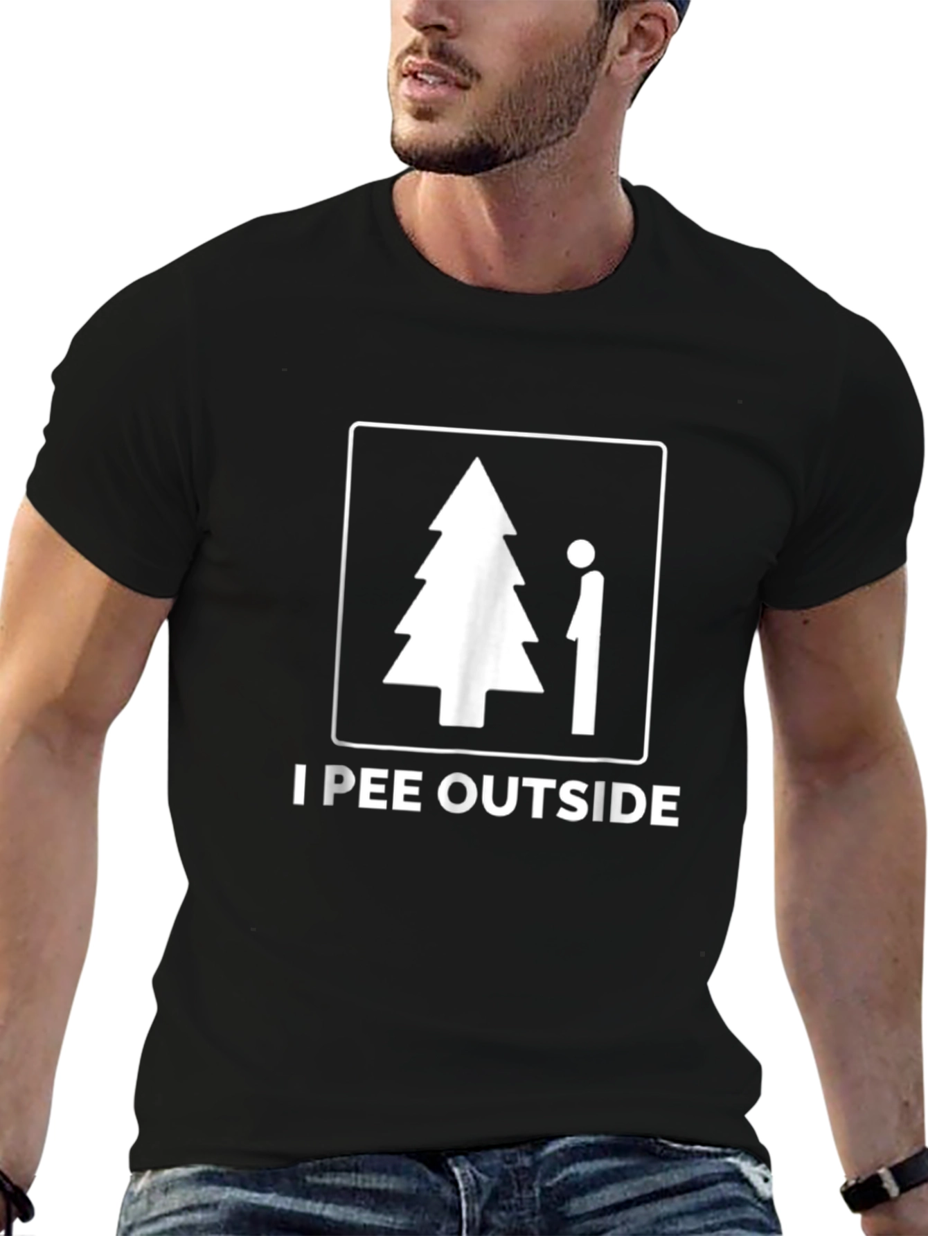 Camiseta Negra I Pee Outside Divertida para Hombre