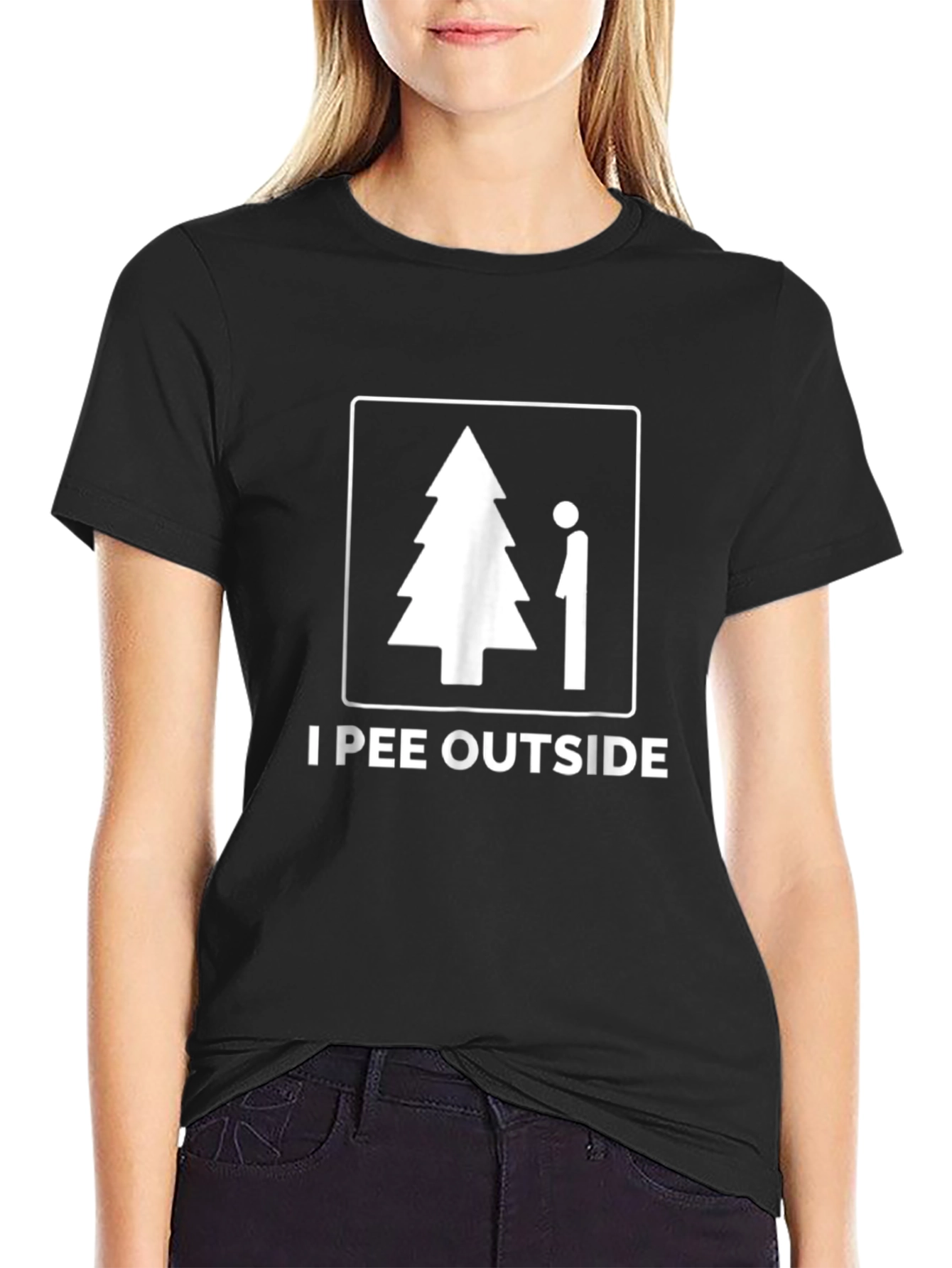 Camiseta Negra I Pee Outside Divertida para Hombre