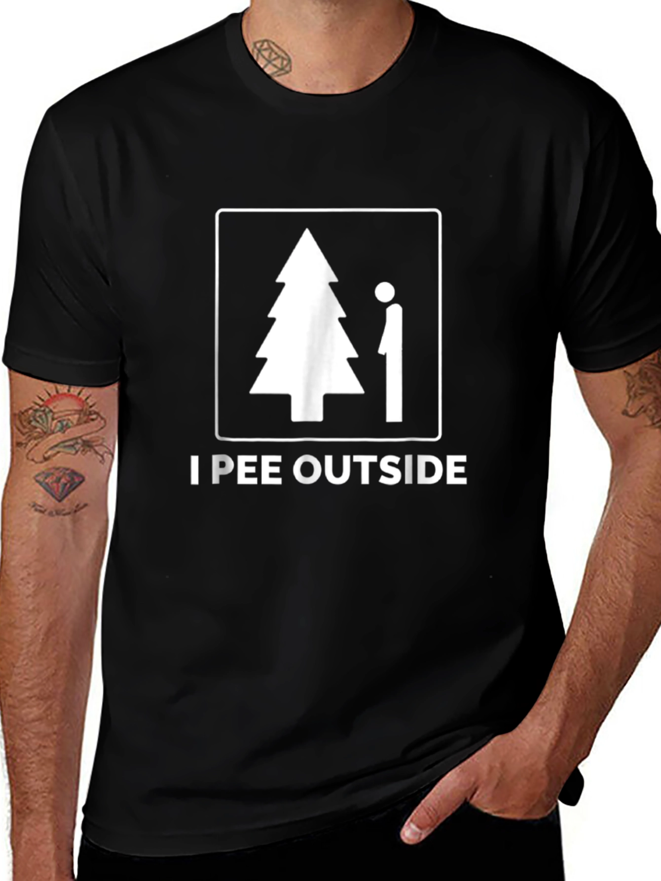 Camiseta Negra I Pee Outside Divertida para Hombre