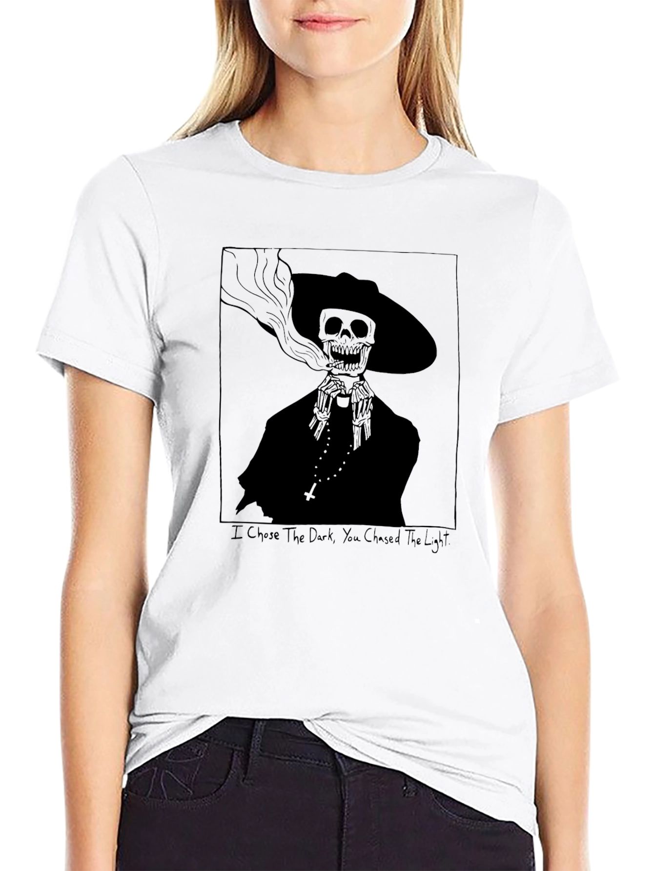 Camiseta Negra con Diseño de Calavera Fumadora