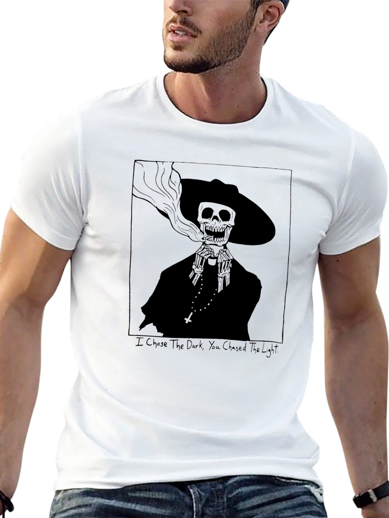 Camiseta Negra con Diseño de Calavera Fumadora