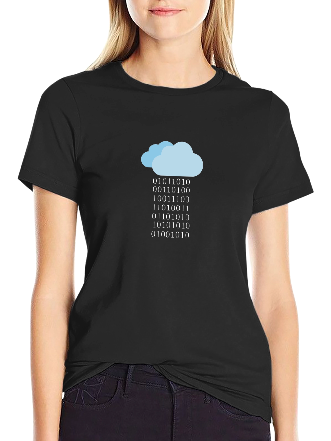 Camiseta Negra Nube de Código Binario